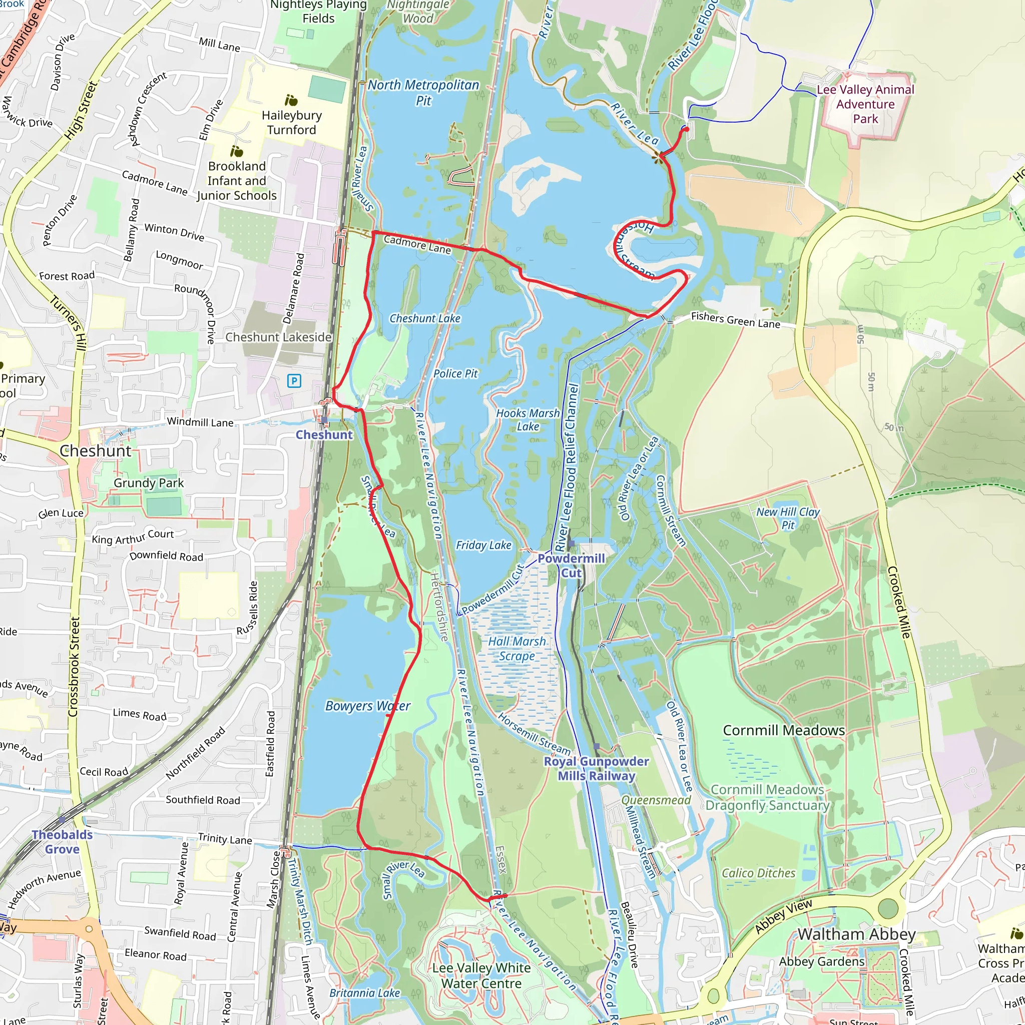 River Lee Country Park Walk mobile static map