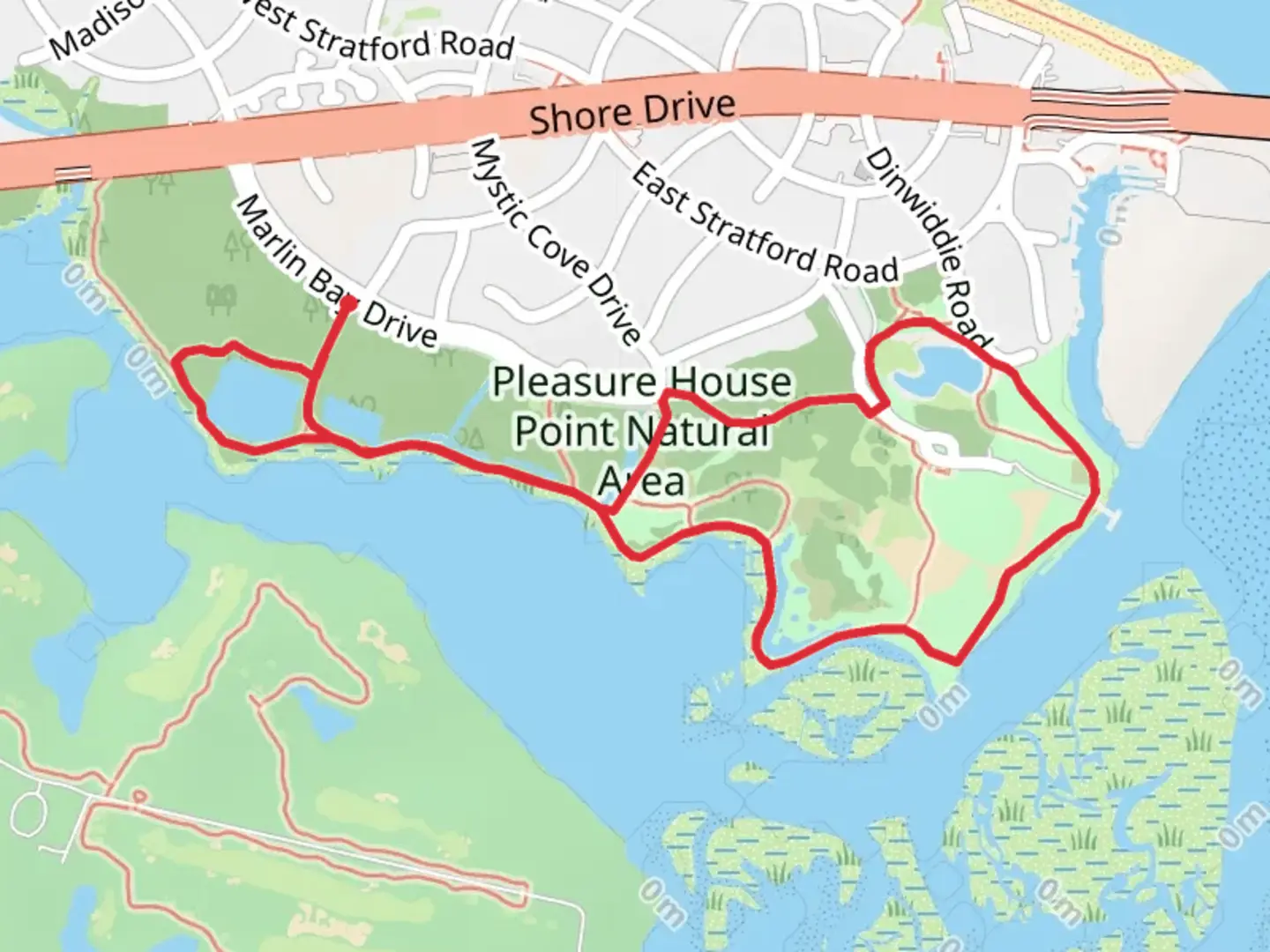 An image depicting the trail Pleasure House Point Nature Area Loop and its surrounding area.