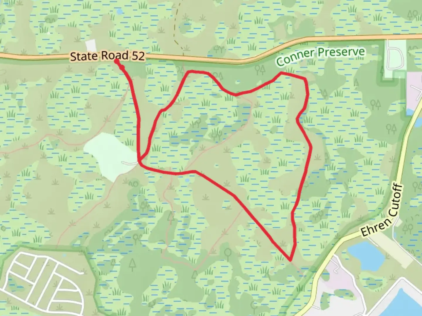 An image depicting the trail Conner Preserve Loop and its surrounding area.