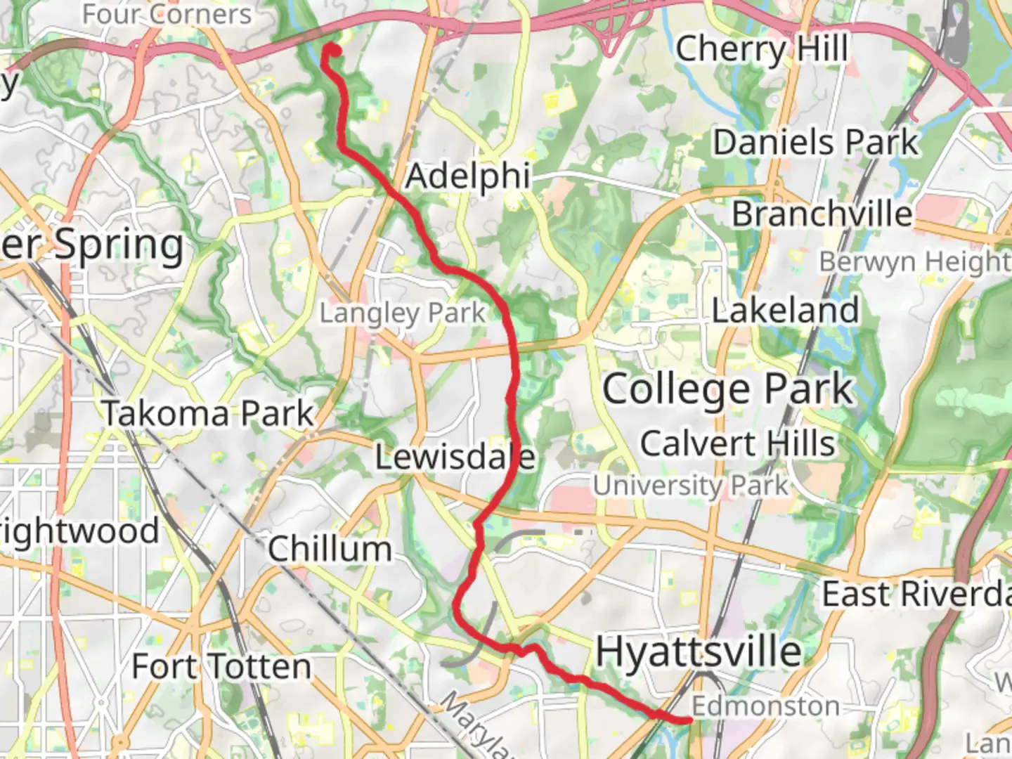 An image depicting the trail Rachel Carson Greenway Trail and its surrounding area.