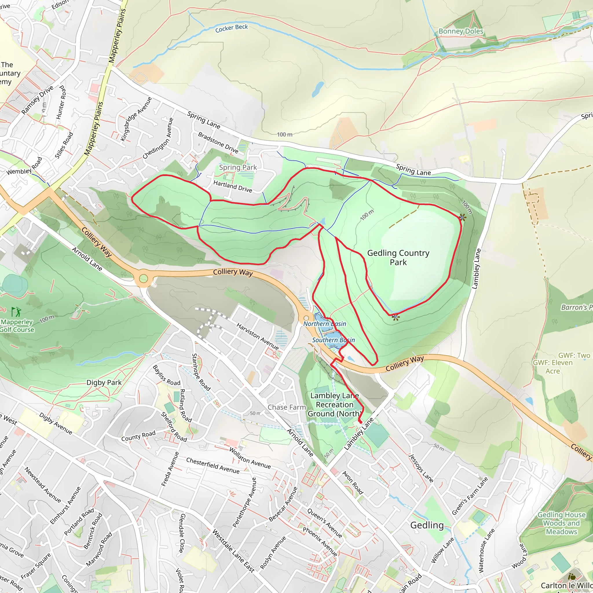 Gedling Country Park Walk mobile static map