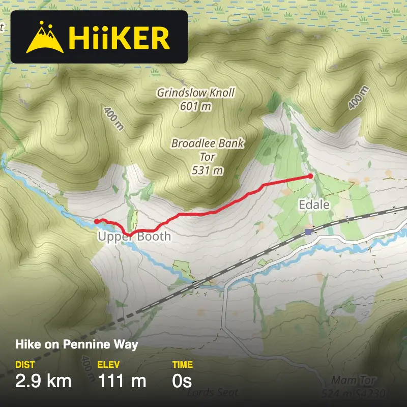 A map preview of the recording Hike on Pennine Way.