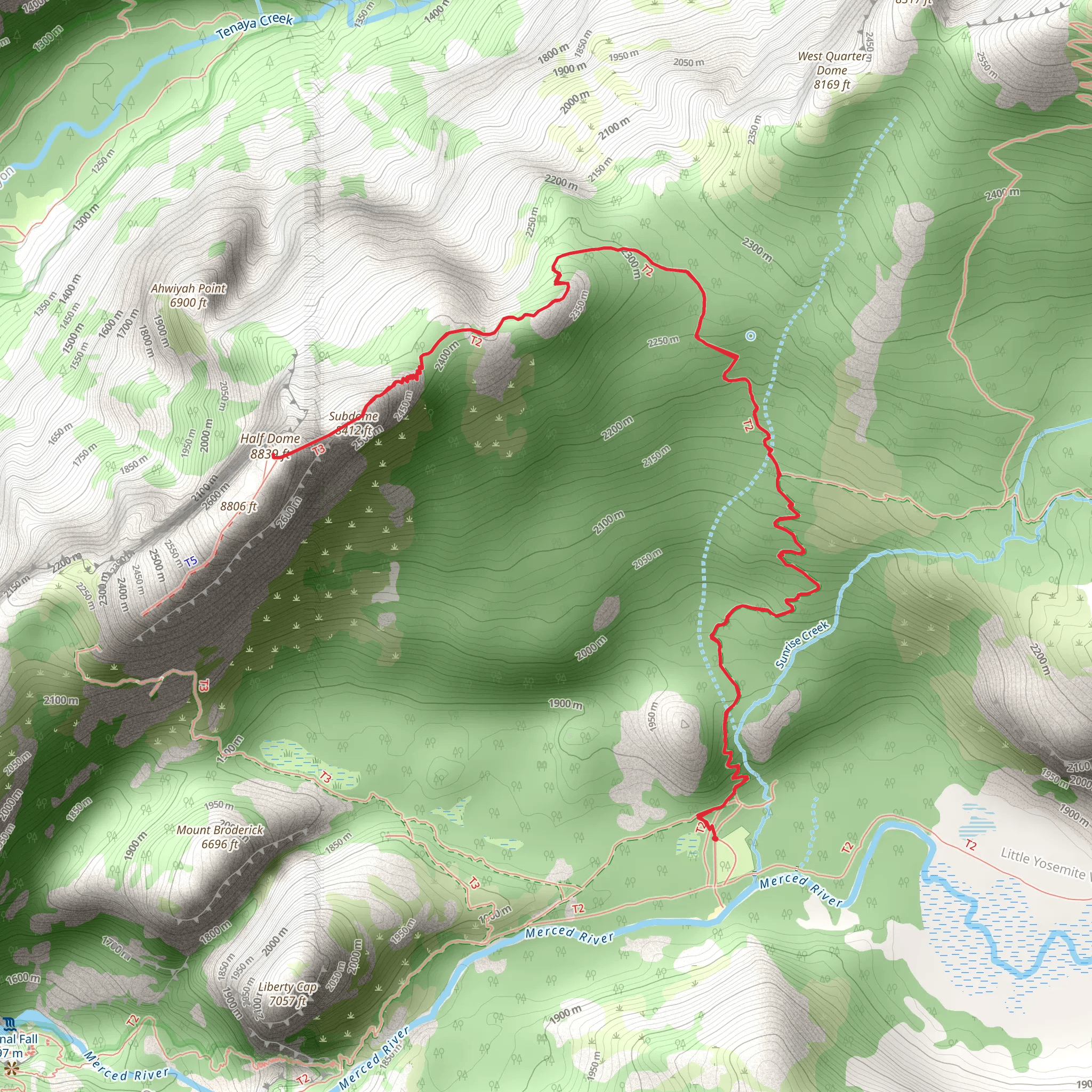 Half Dome from Little Yosemite Valley Campground mobile static map