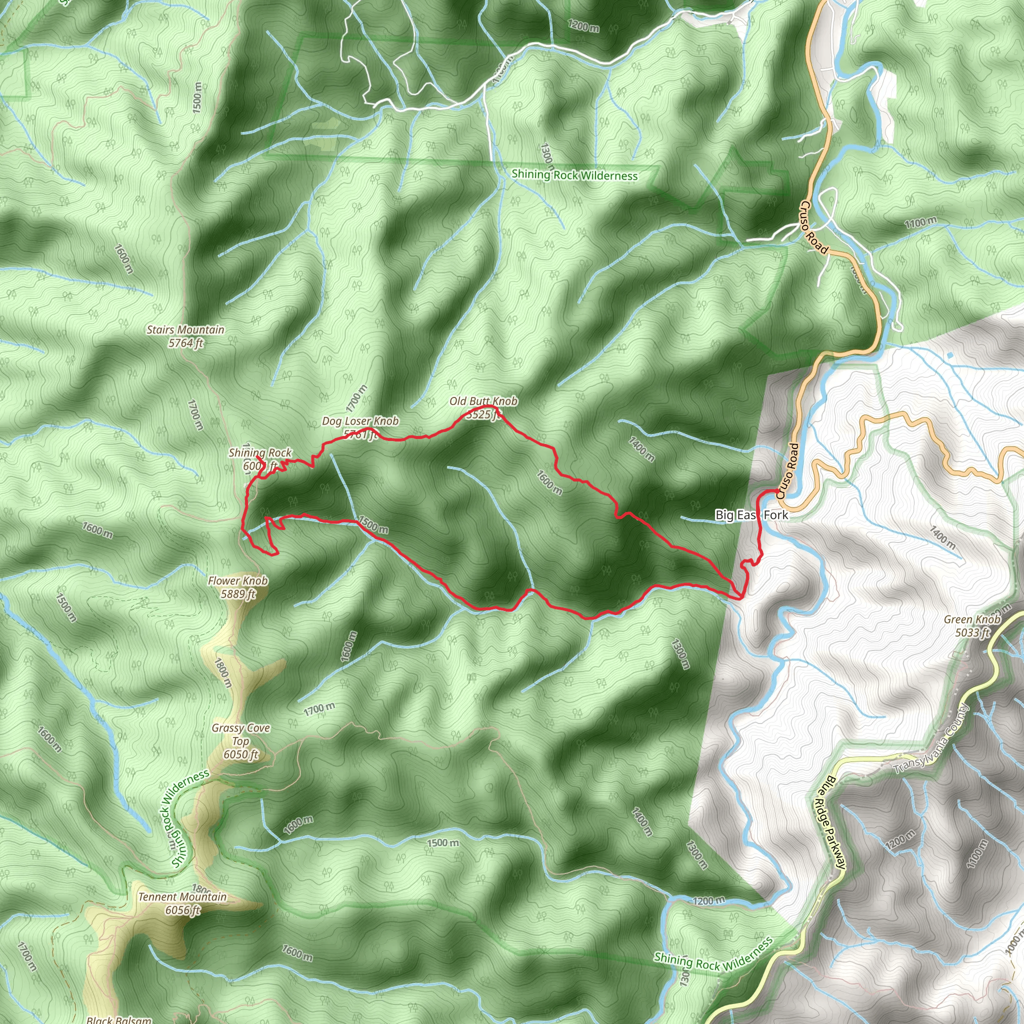 Old Butt Knob, Dog Loser Knob, Shining Rock and Shining Creek Path Loop mobile static map