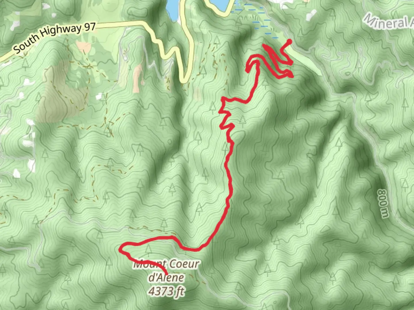 An image depicting the trail Mount Coeur d'Alene and its surrounding area.