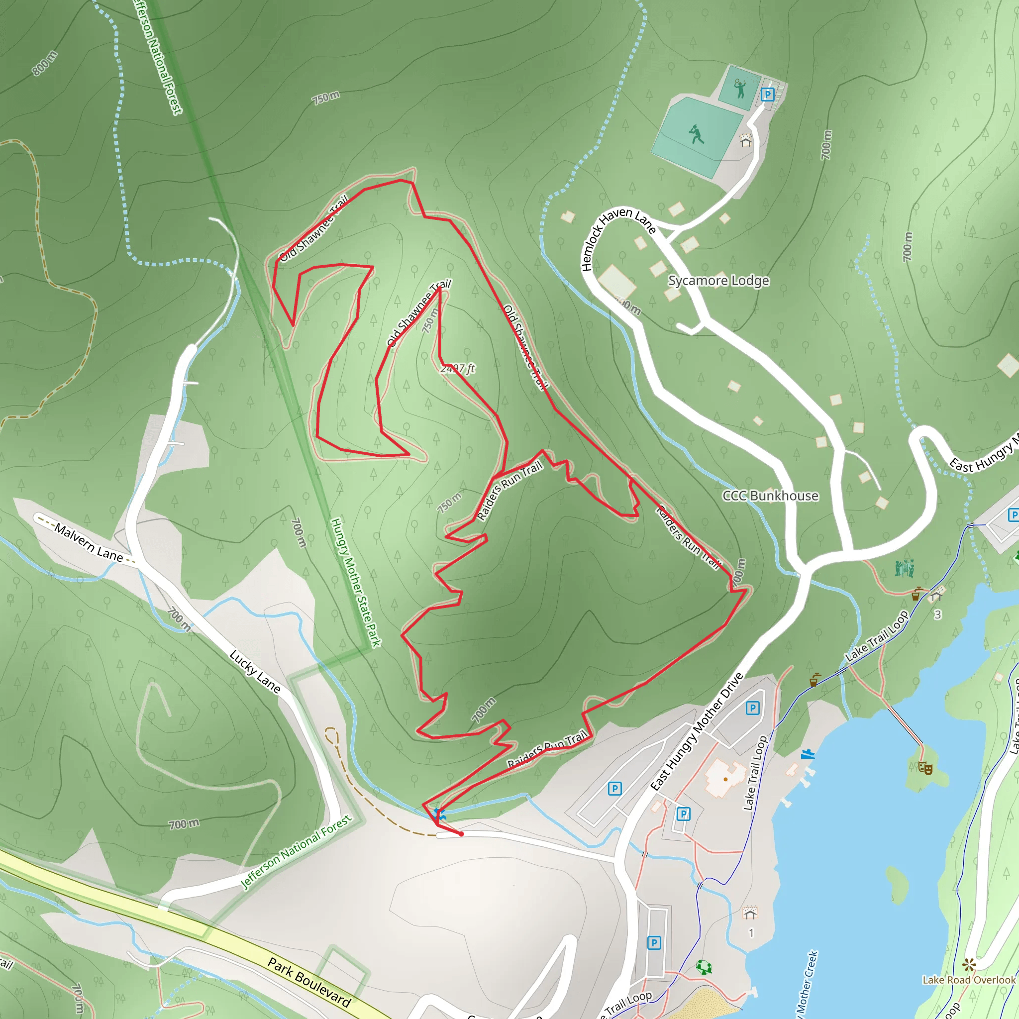 Old Shawnee - Raiders Run Loop Trail mobile static map