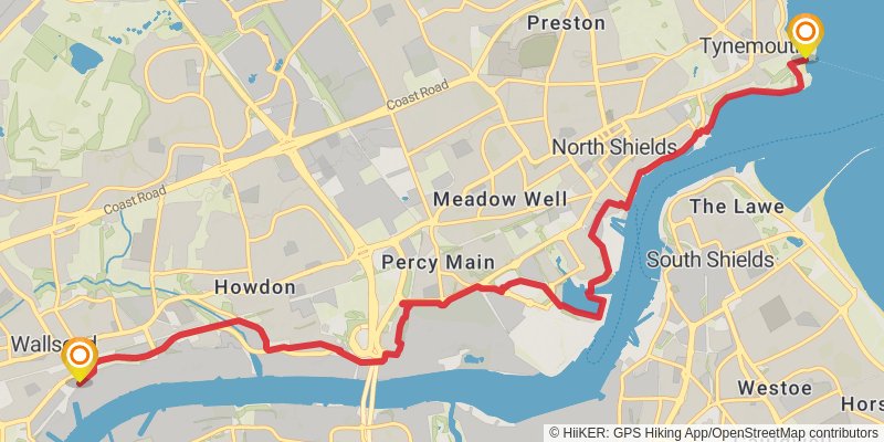 Warden to Tynemouth via River Tyne Trail stage 4 Map