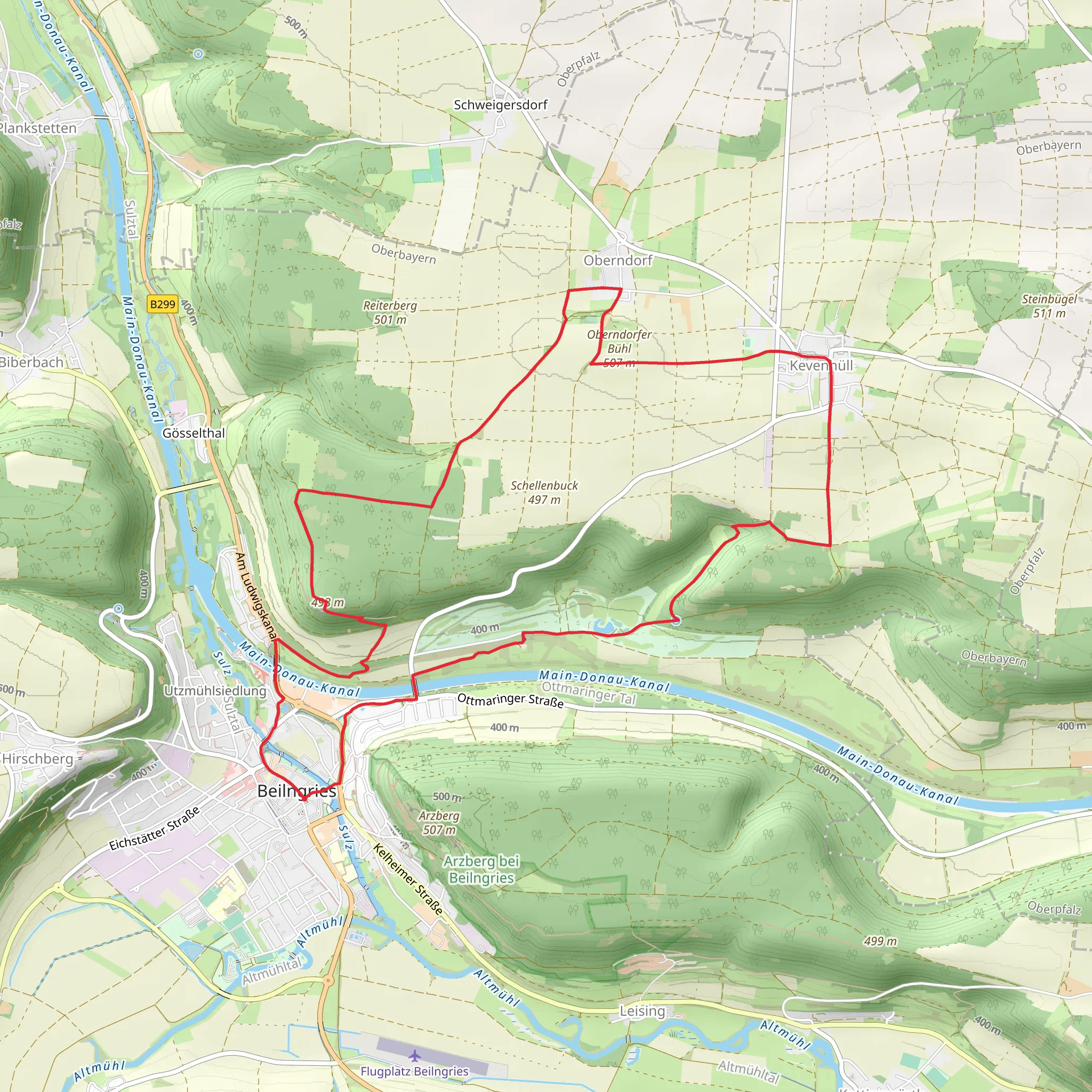 Oberndorfer Berg Wanderweg and Altmuehltal Runde mobile static map