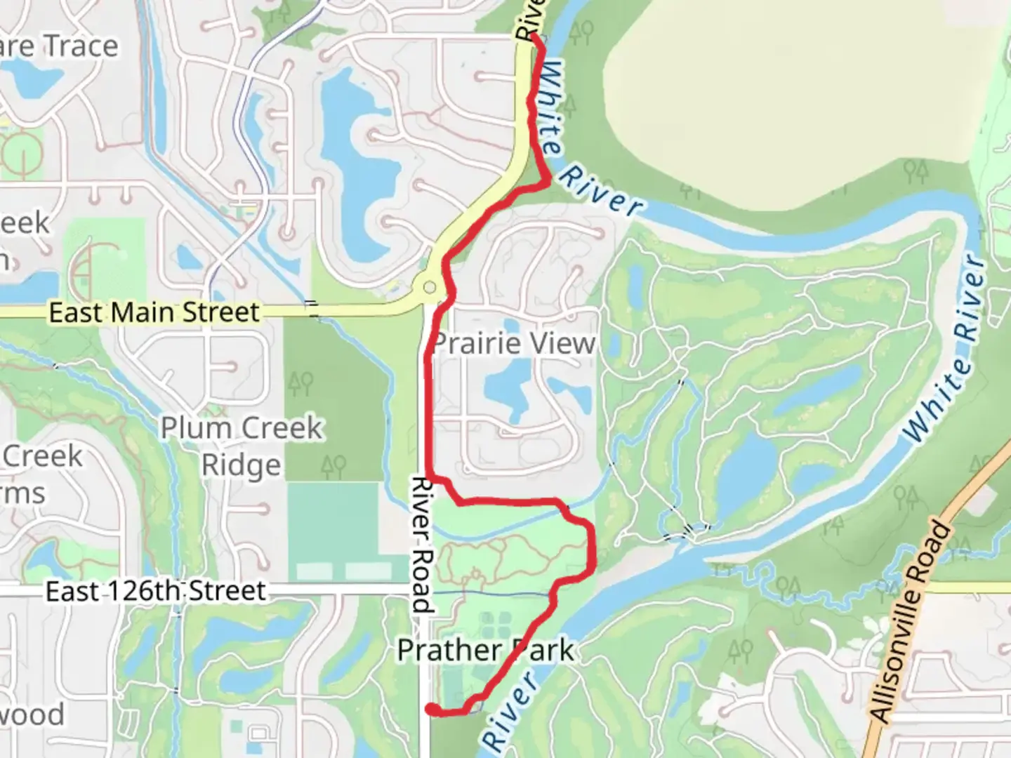 An image depicting the trail White River Greenway and its surrounding area.