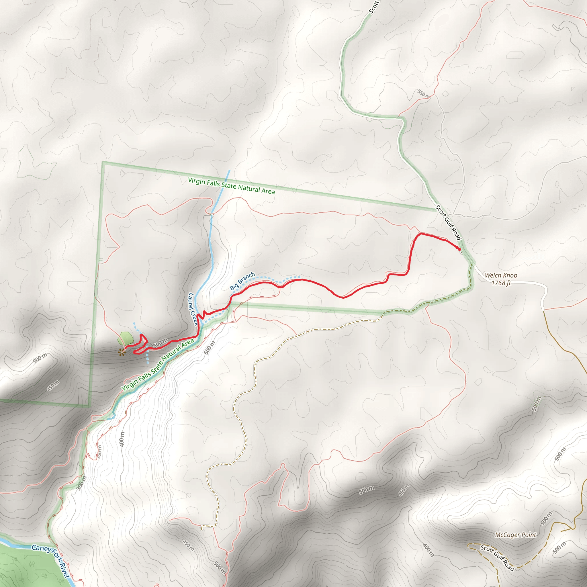 Virgin Falls Trail Out and Back mobile static map