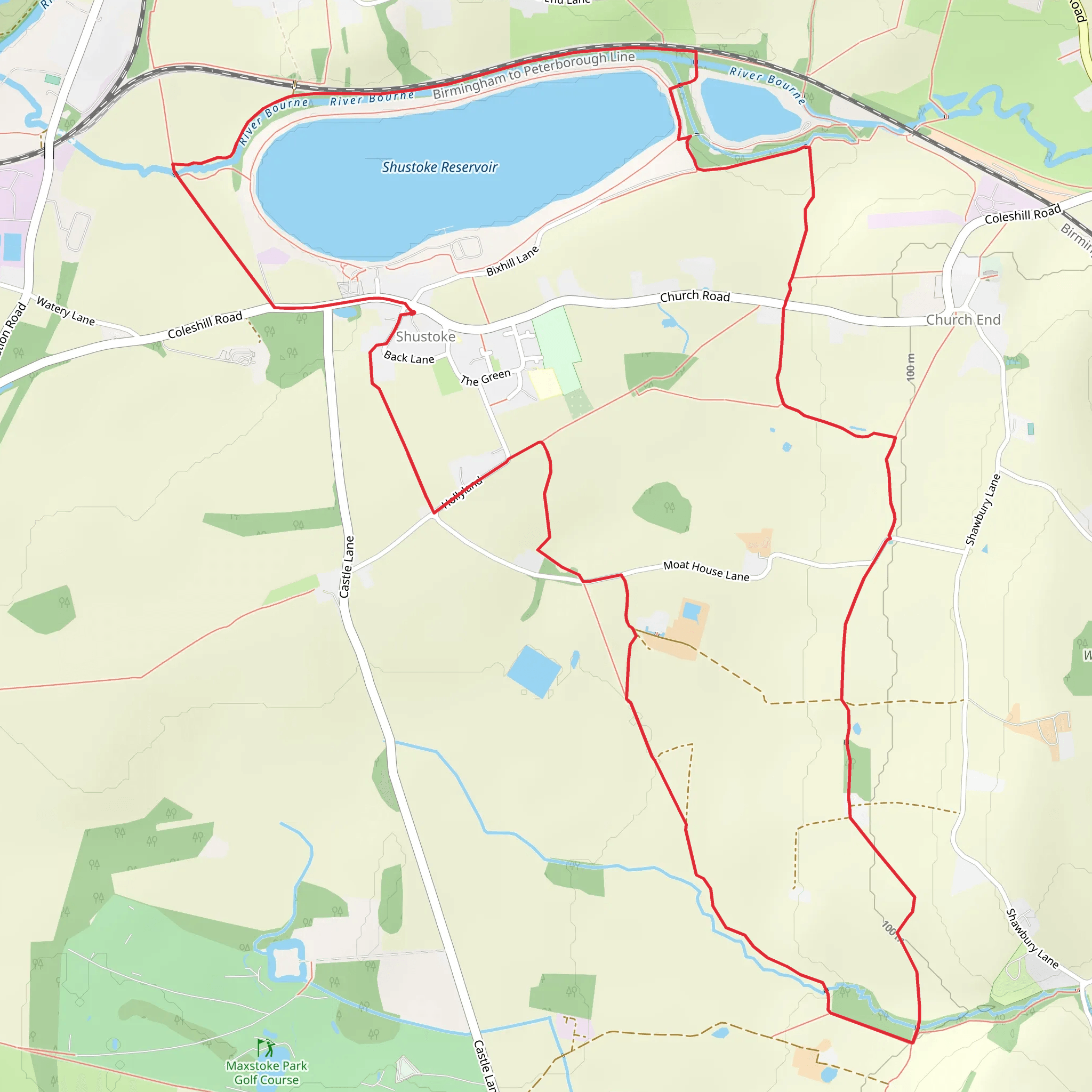 Shustoke Village and Reservoir Loop mobile static map