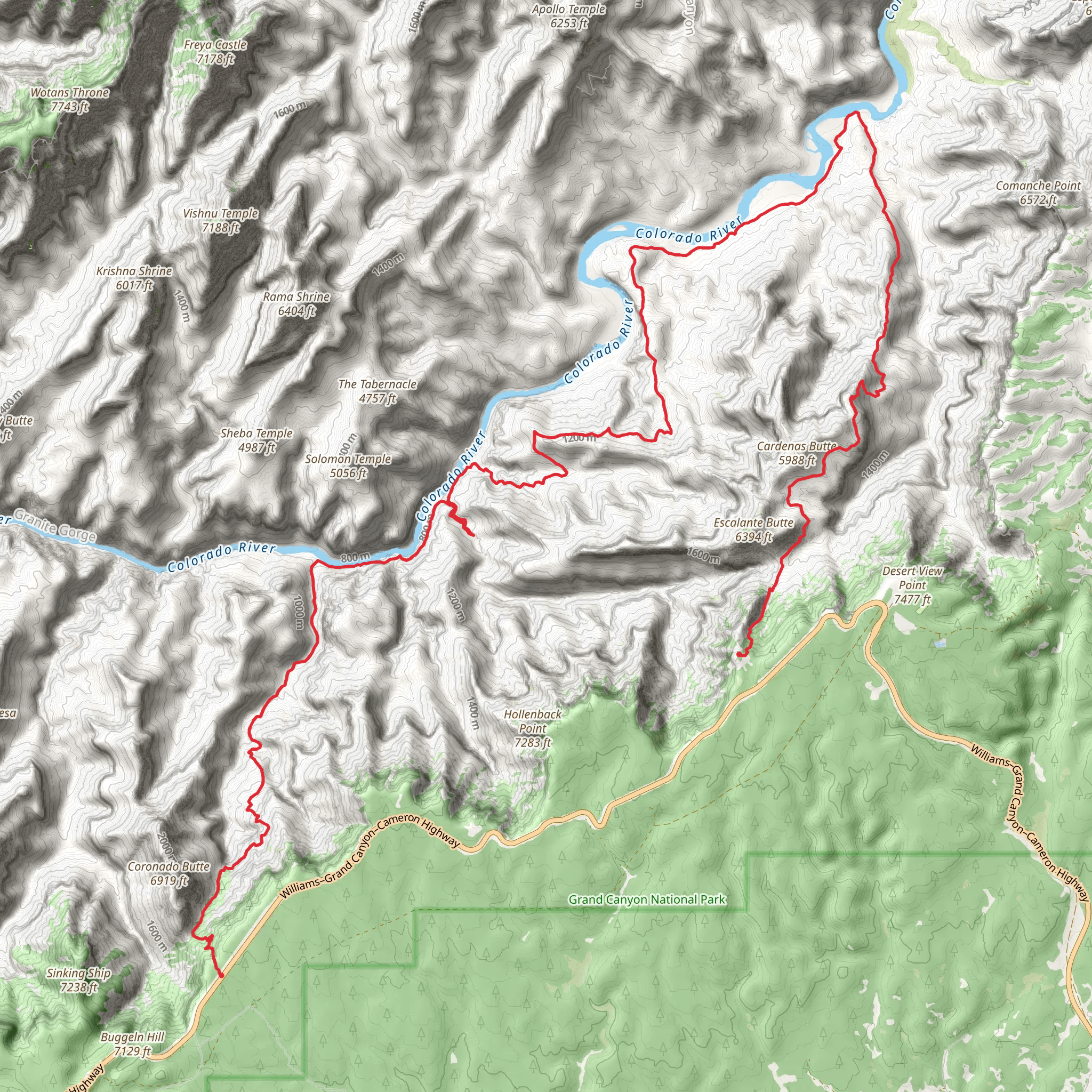 Tanner, Escalante Route and New Hance Hourseshoe Trail mobile static map