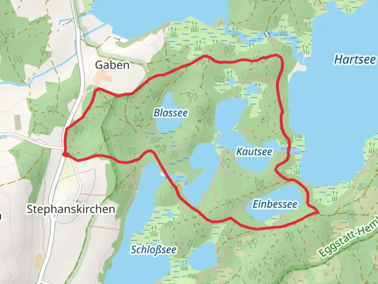 An image depicting the trail Einbessee via Bad Endorf and its surrounding area.
