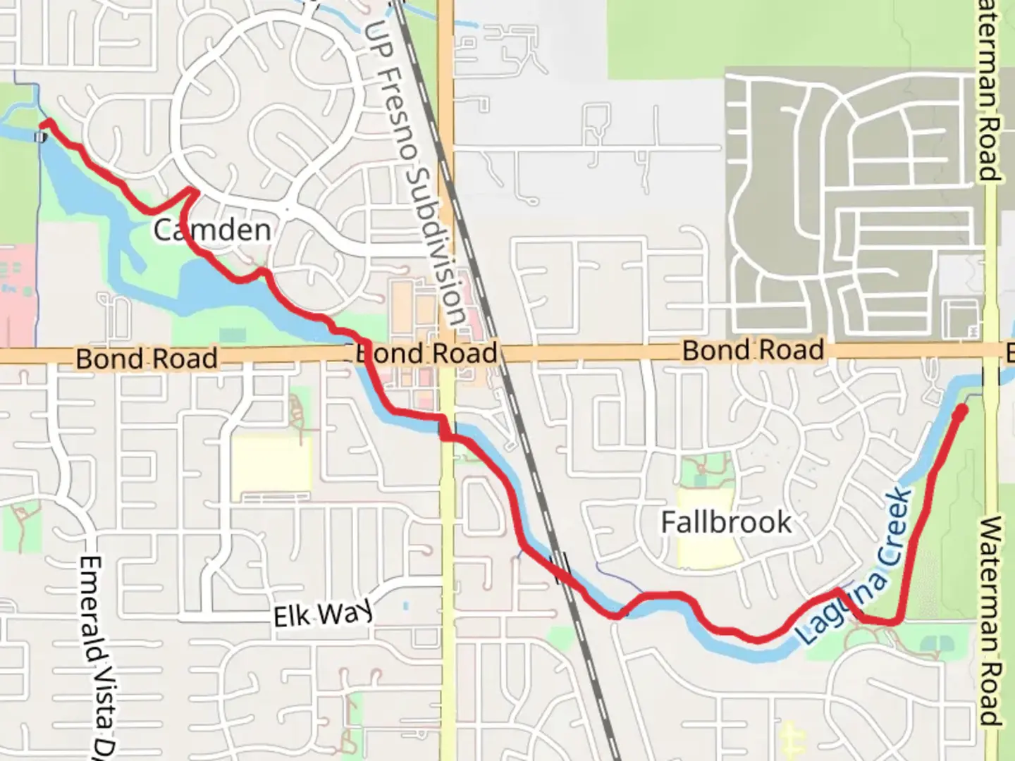 An image depicting the trail Laguna Creek Out and Back and its surrounding area.