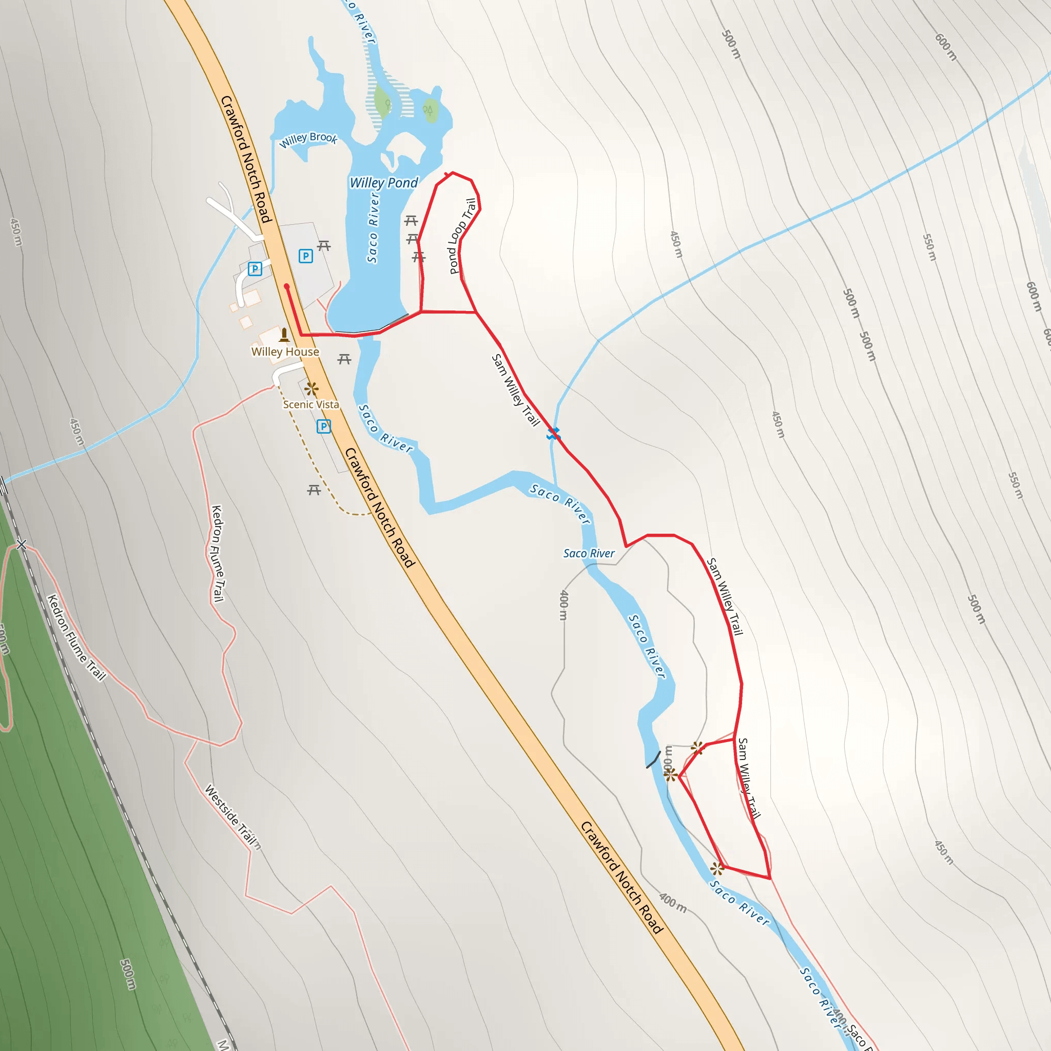 Willey Pond and Sam Willey Trail mobile static map