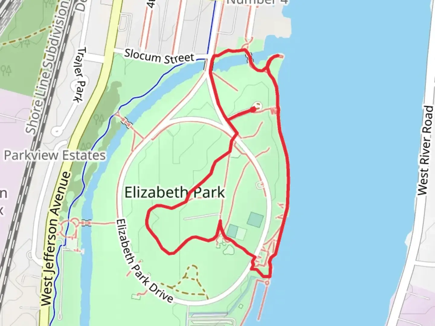 An image depicting the trail Elizabeth Park Loop and its surrounding area.