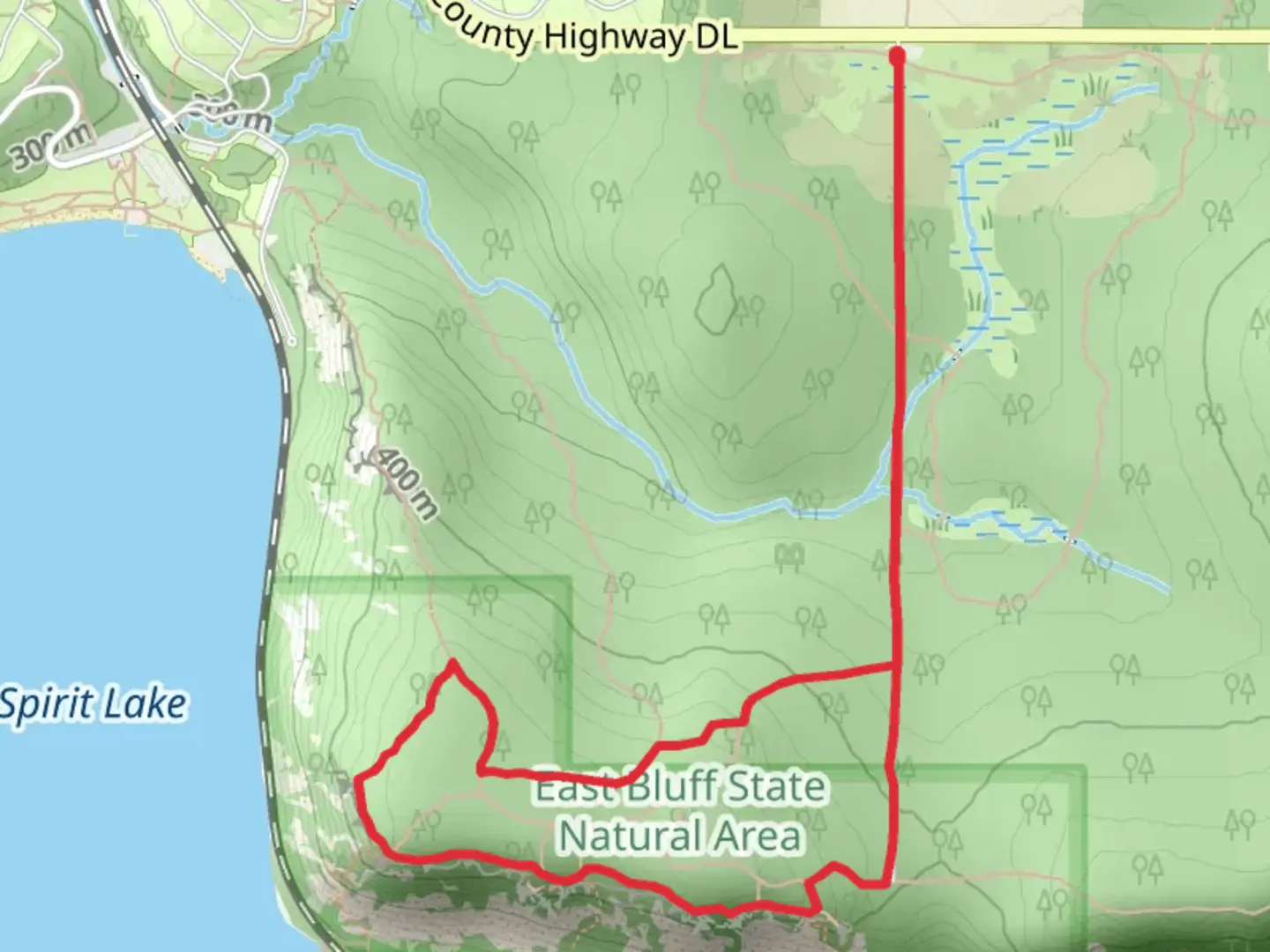 An image depicting the trail East Bluff Woods Loop Trail - Private Interior Road and its surrounding area.