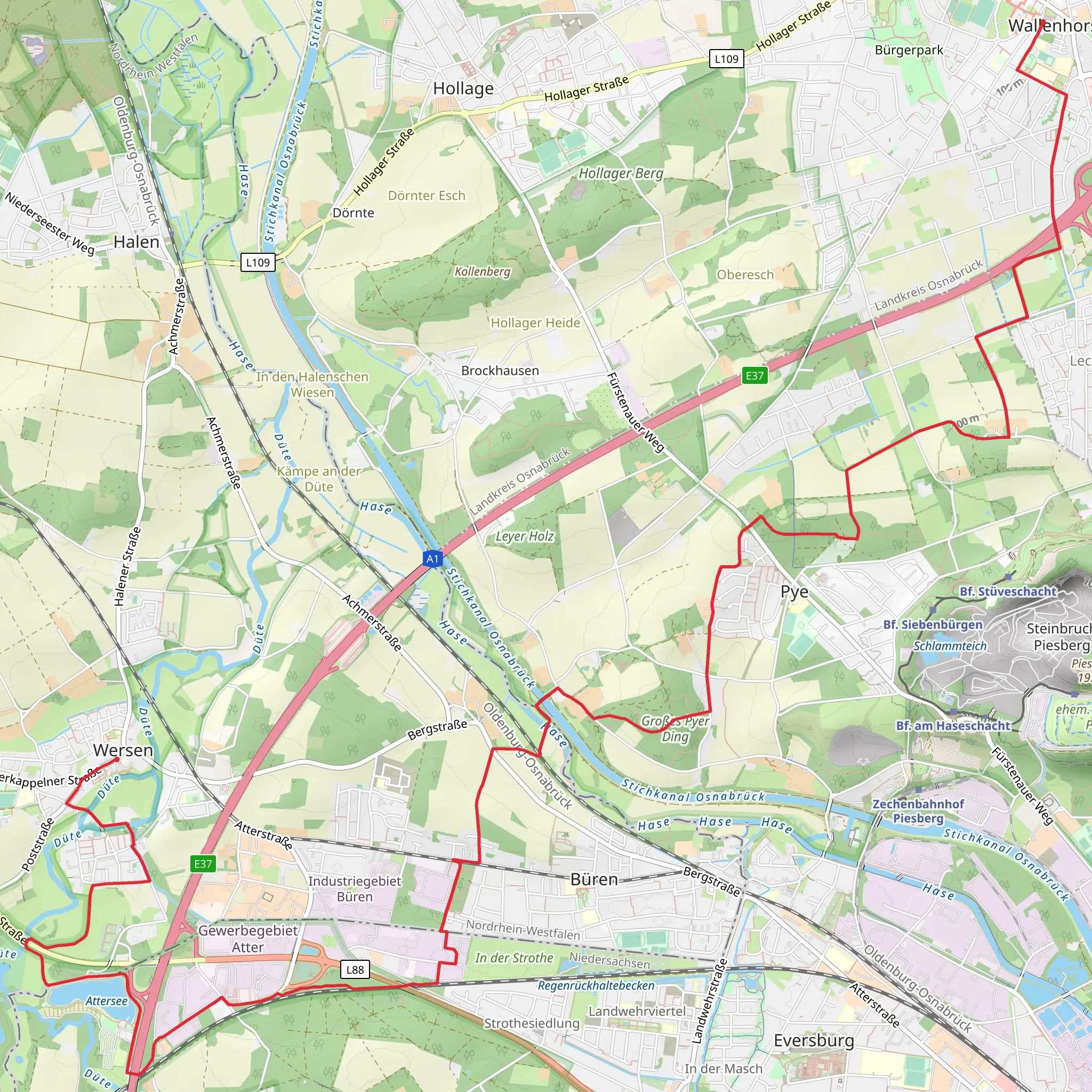 Wallenhorst to Wersen via Osnabruecker Ringweg mobile static map