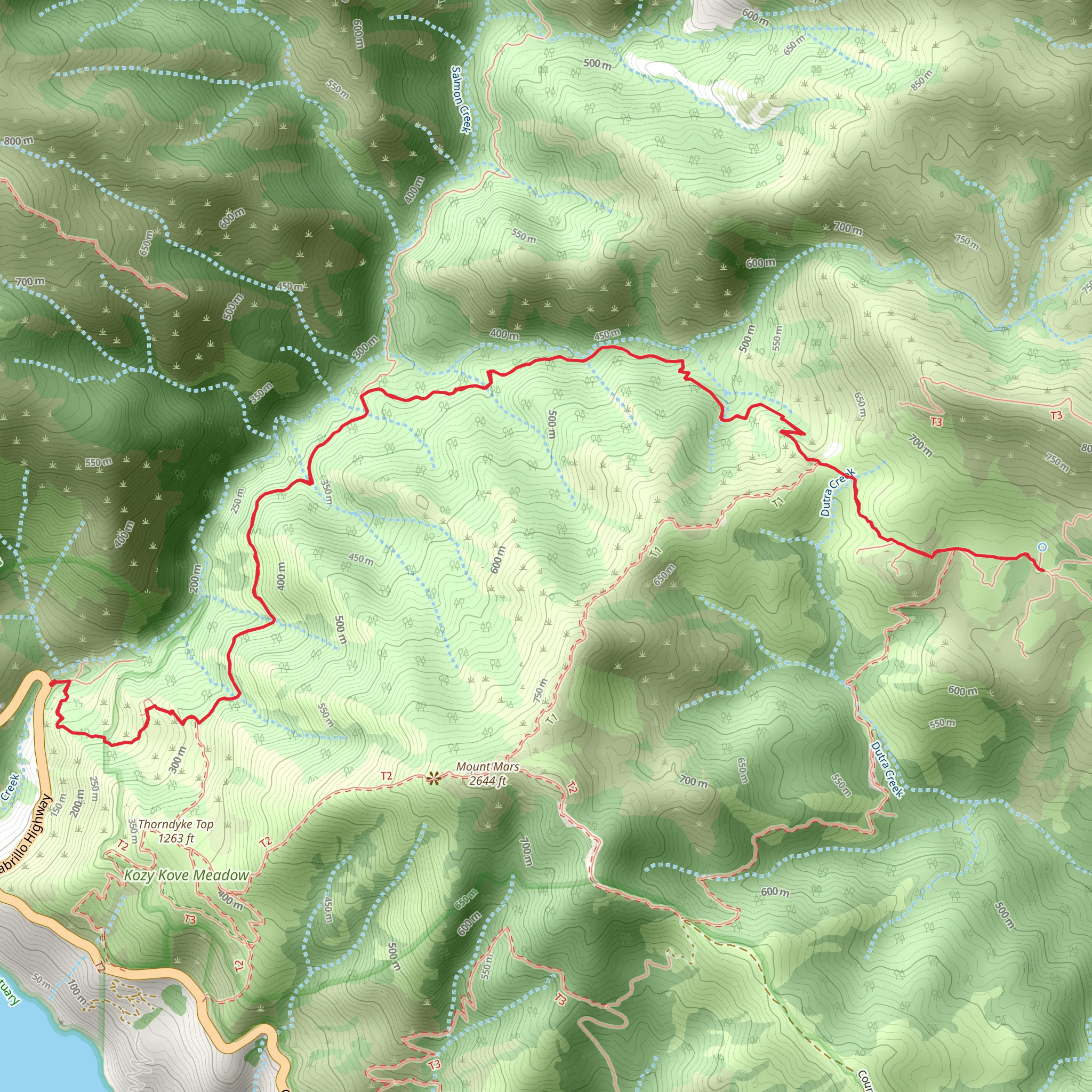 Dutra Flat Campground via Spruce Creek Trail mobile static map