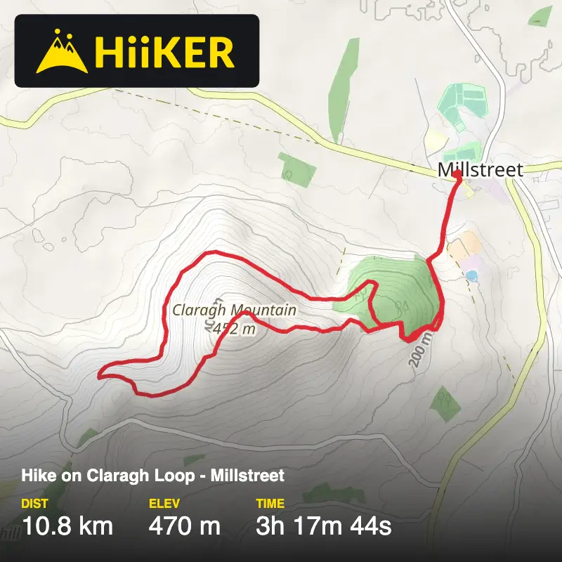 A map preview of the recording Hike on Claragh Loop - Millstreet.