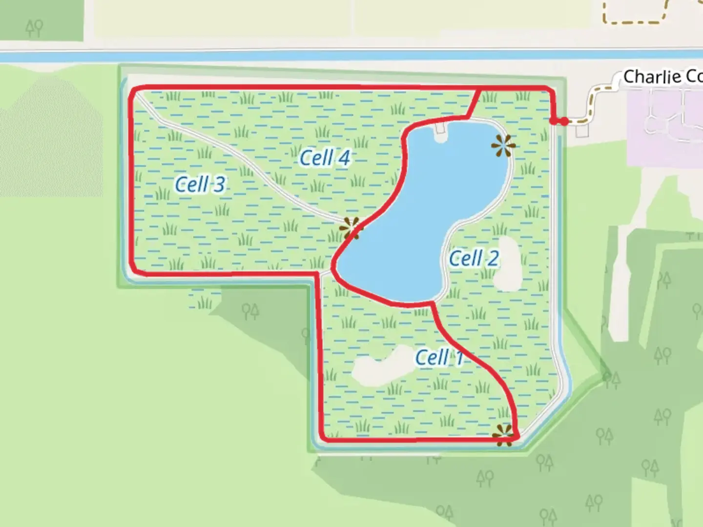 An image depicting the trail Coot Lane and Heron Loop West and its surrounding area.