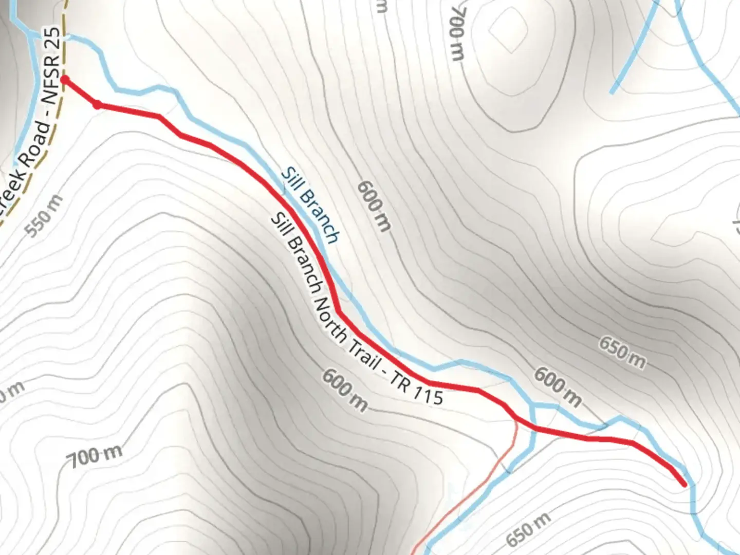 An image depicting the trail Sill Branch Falls and its surrounding area.