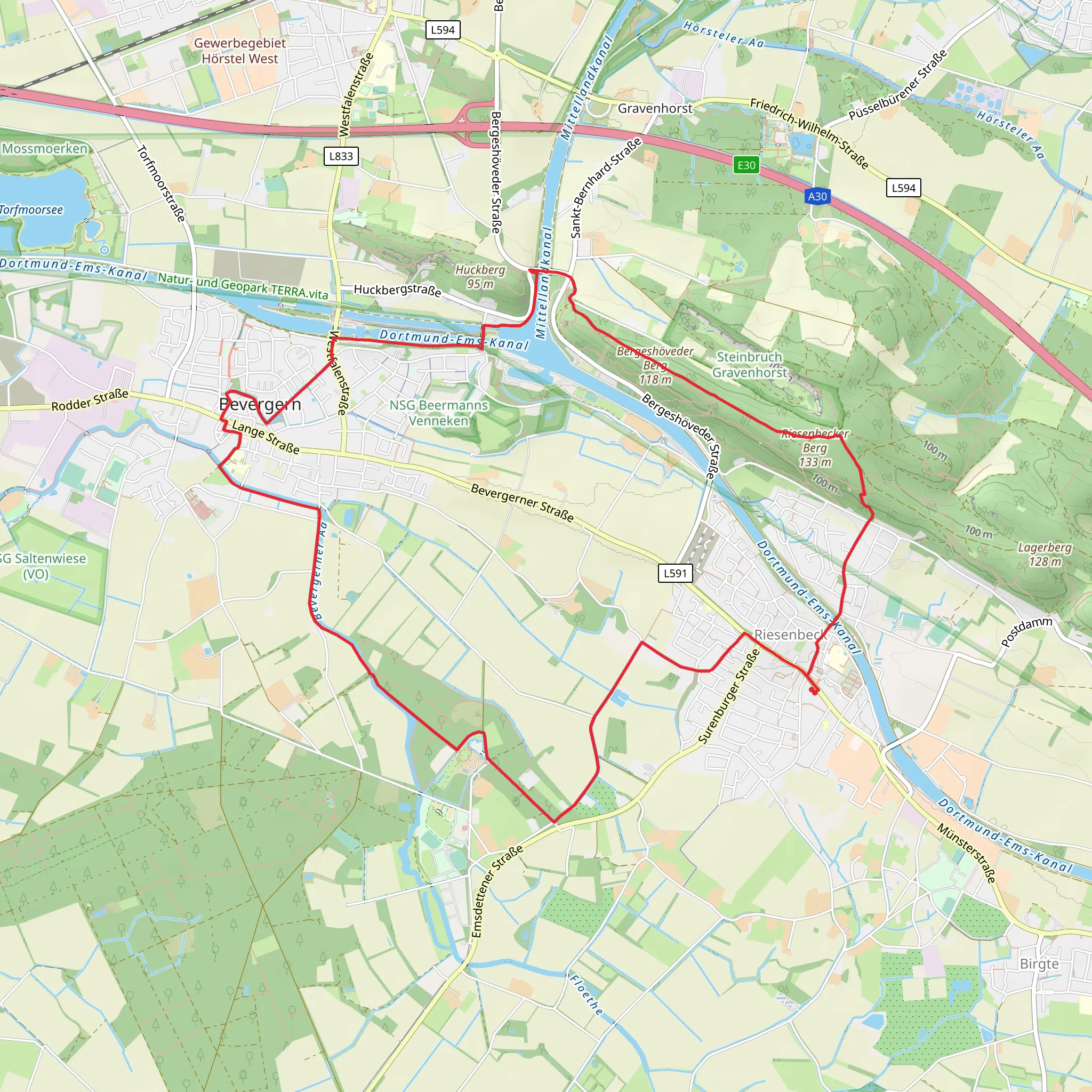 Dortmund-Ems-Kanal via Tecklenburger Land Rundweg and Riesenbeck mobile static map