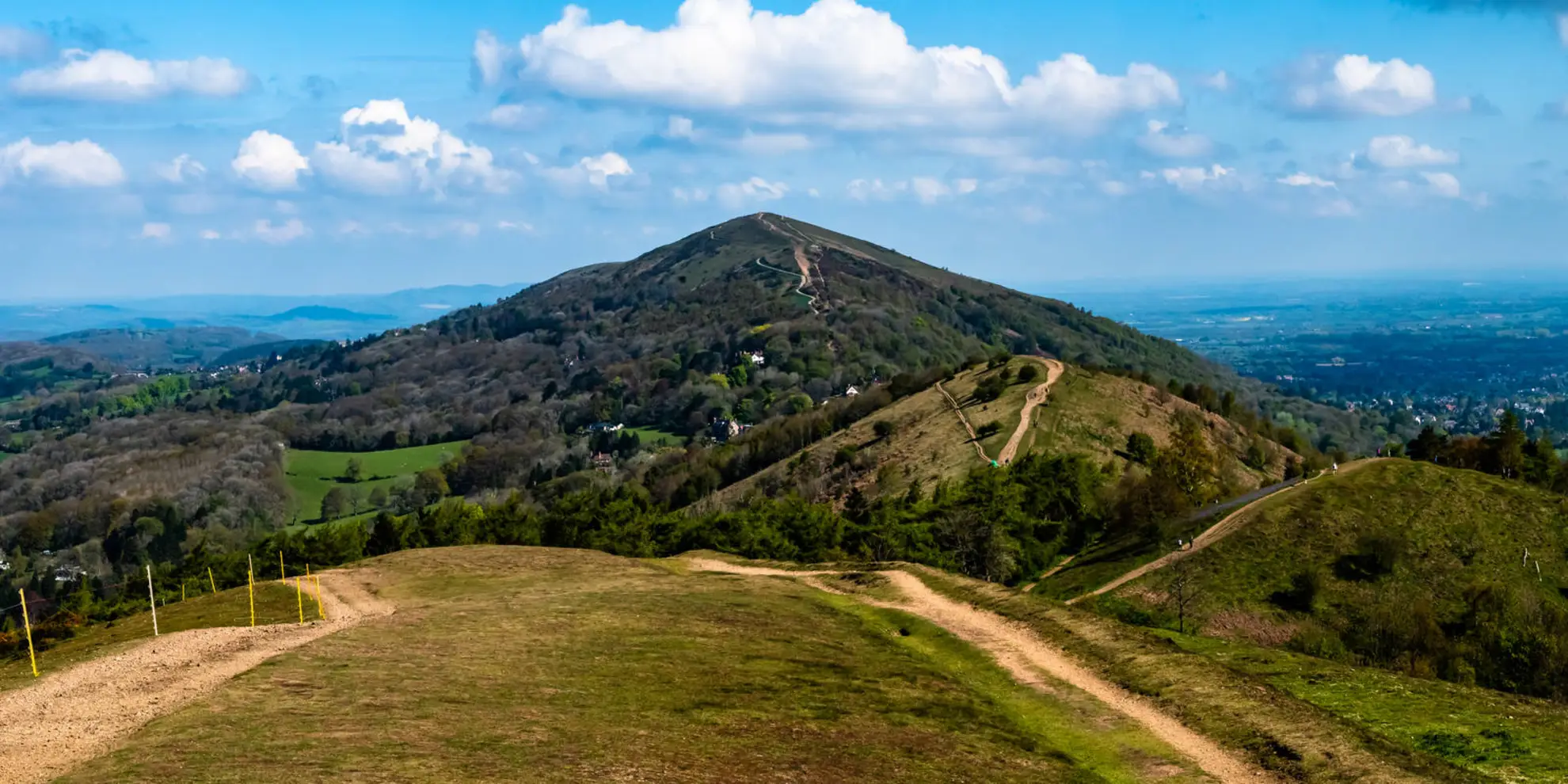 An image depicting the trail The Malverns - End to End and its surrounding area.