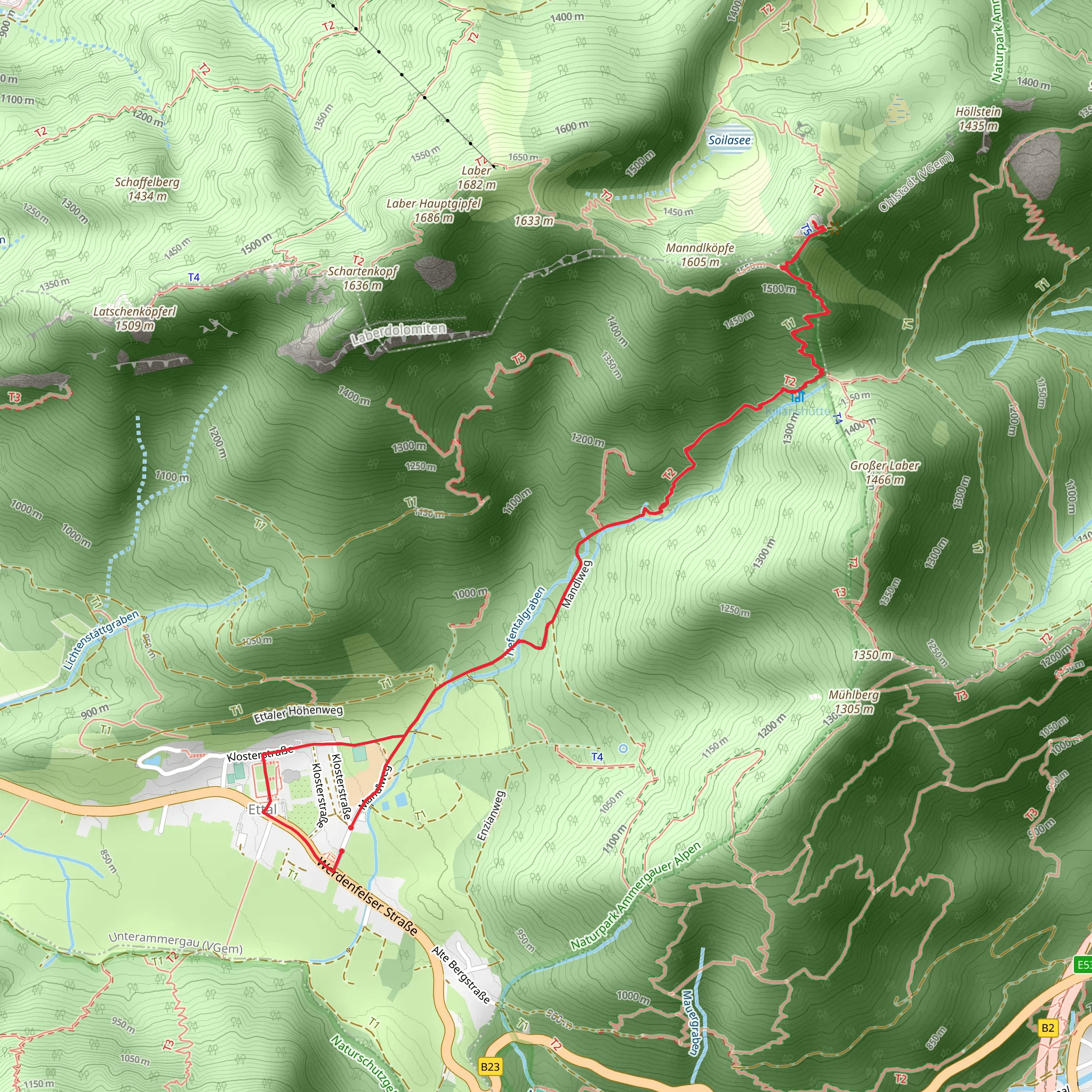 Ettaler Manndl Peak Walk from Ettal mobile static map