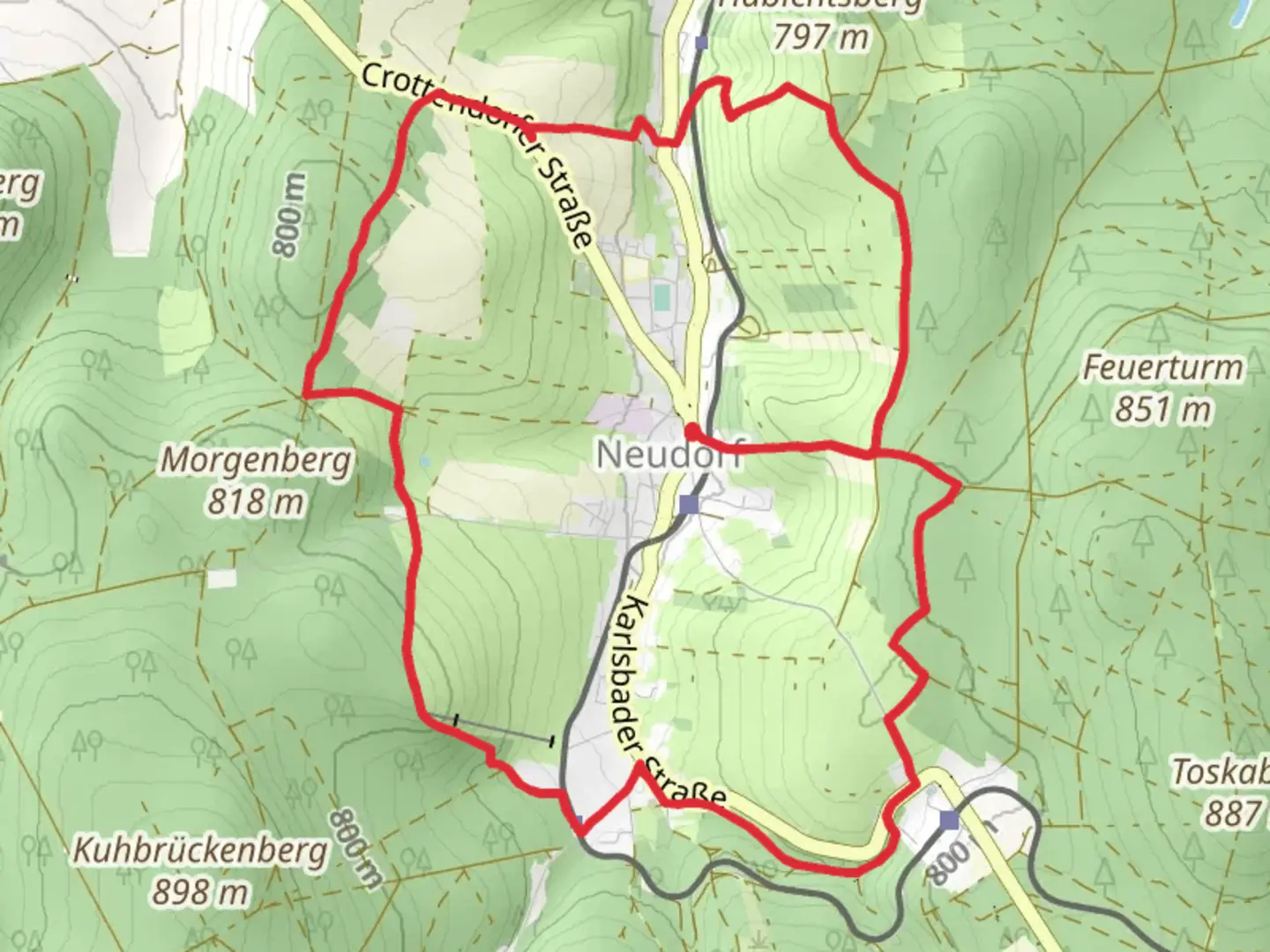 An image depicting the trail Rund um Neudorf Loop and its surrounding area.
