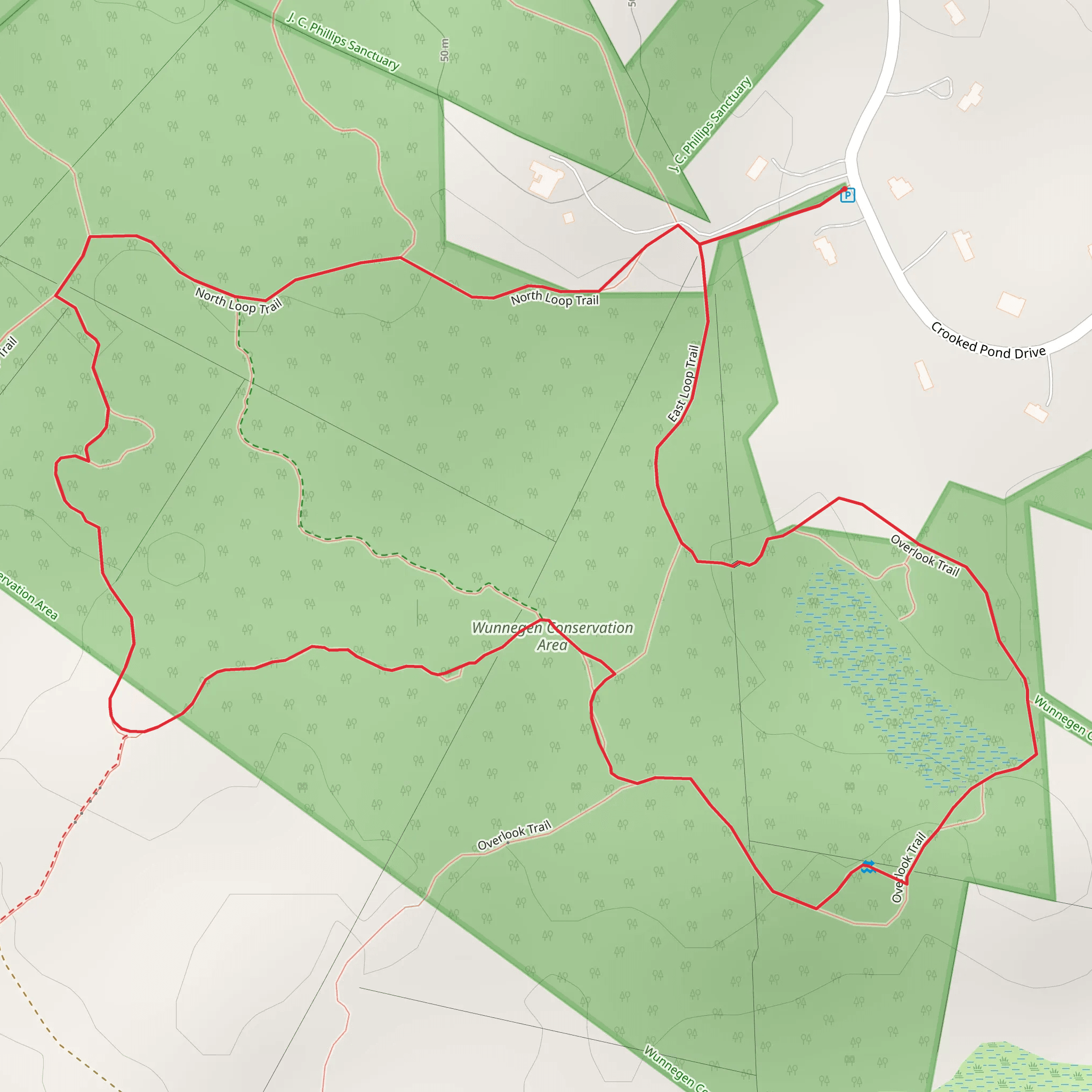 Wunnegen Conservation Area Loop via Bay Circuit Trail mobile static map