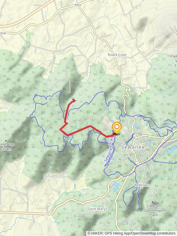 Dick creek via Sewanee Trail and Wiggins Creek Trail