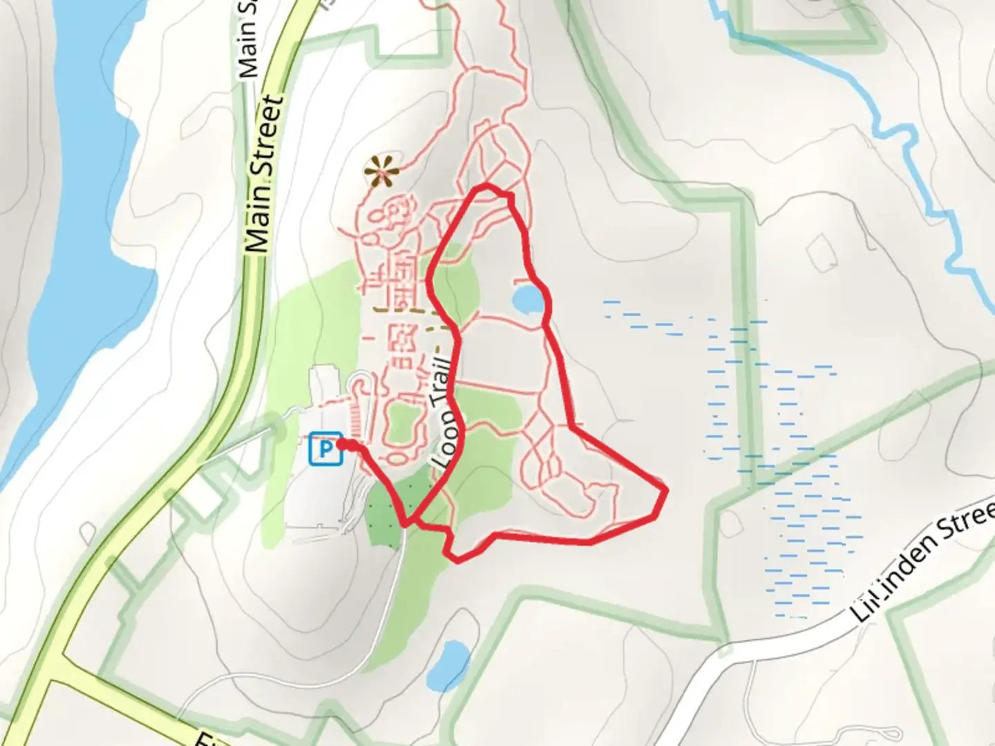 An image depicting the trail Wildlife Refuge Pond Loop and its surrounding area.