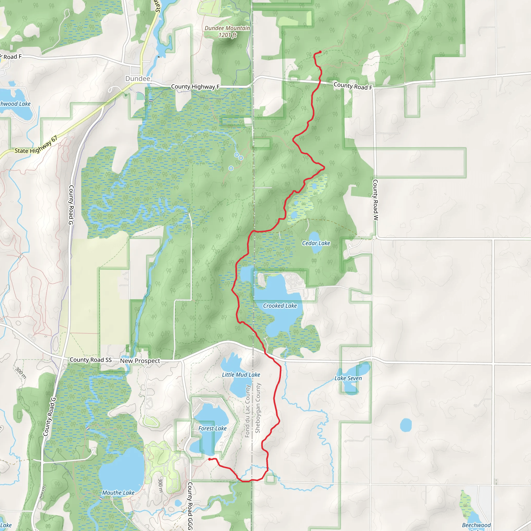 Crooked Lake and Forest Lake Ice Age Trail mobile static map