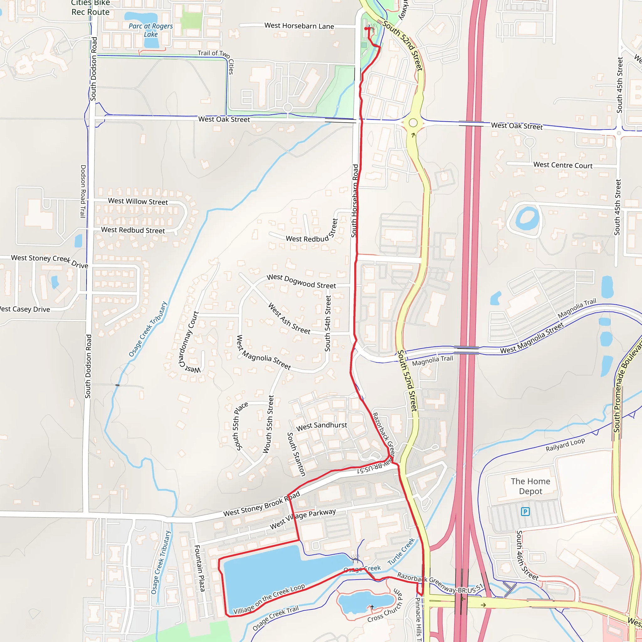 Razorback Regional Greenway and Village on the Creeks Loop mobile static map