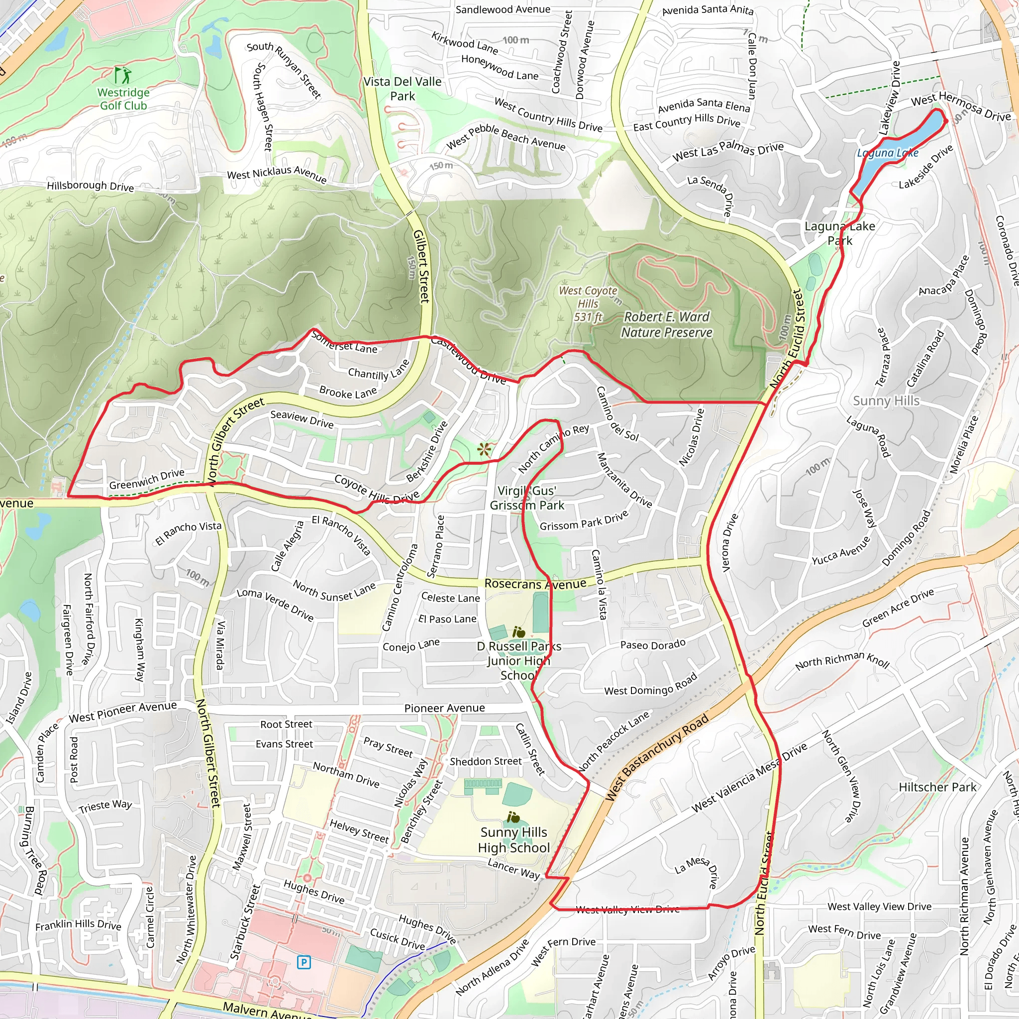 Laguna Lake and West Coyote Hills Park Loop mobile static map
