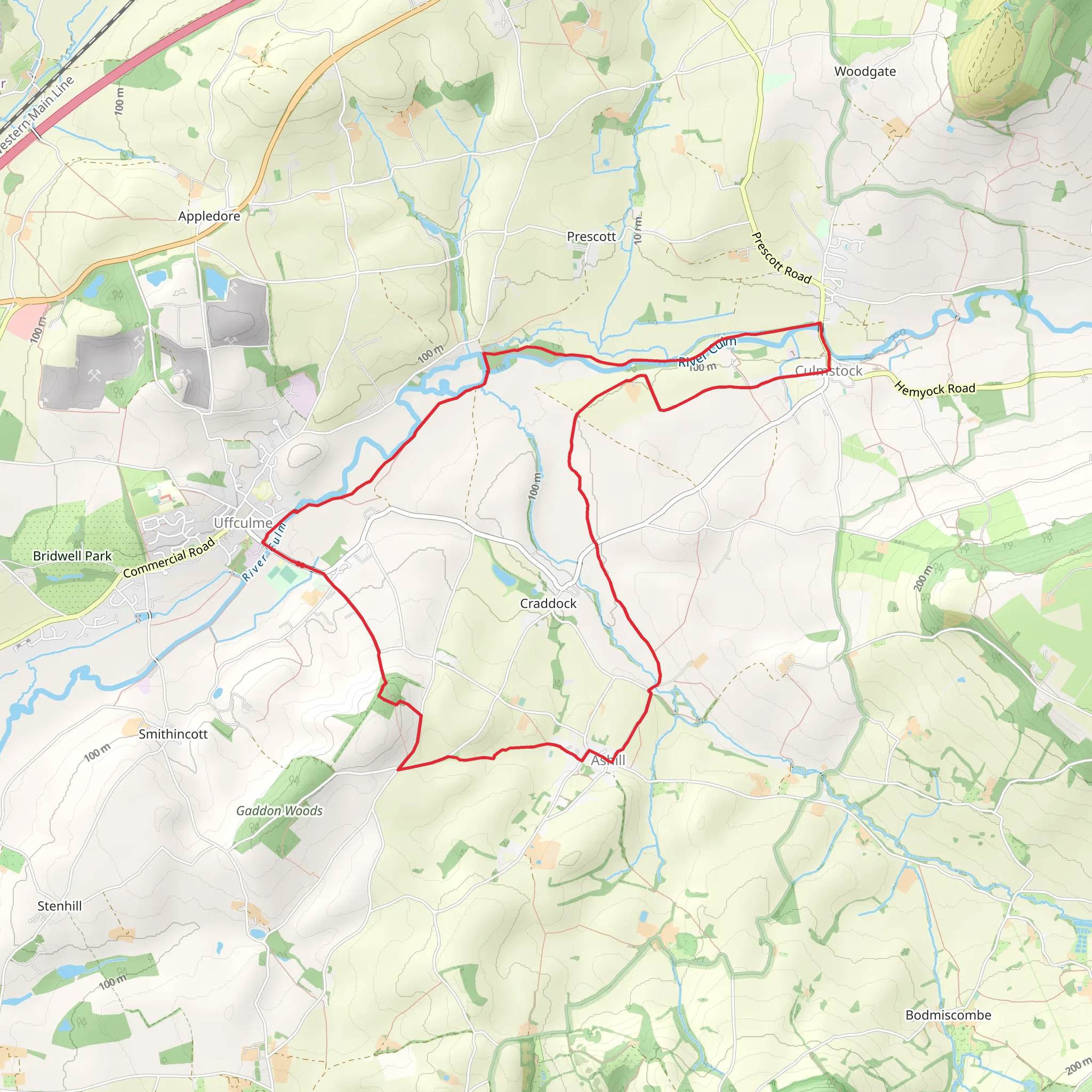 Hunkin Woods and Culm Valley Loop mobile static map