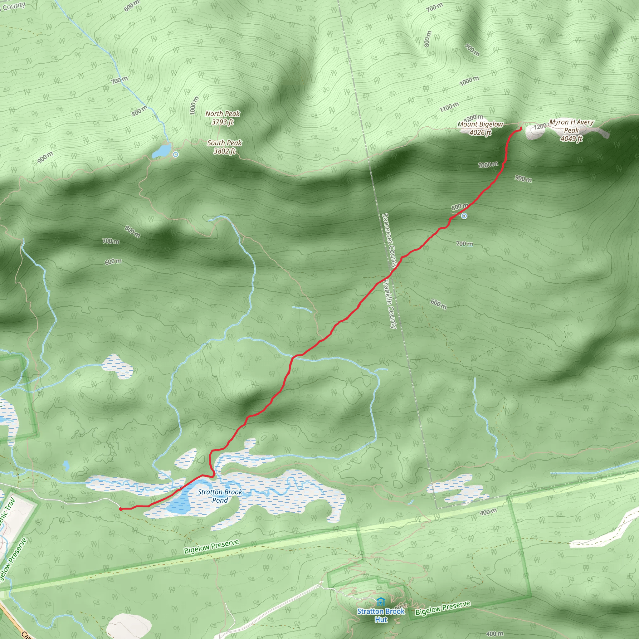 Myron H Avery Peak from Stratton Brook Pond Road mobile static map