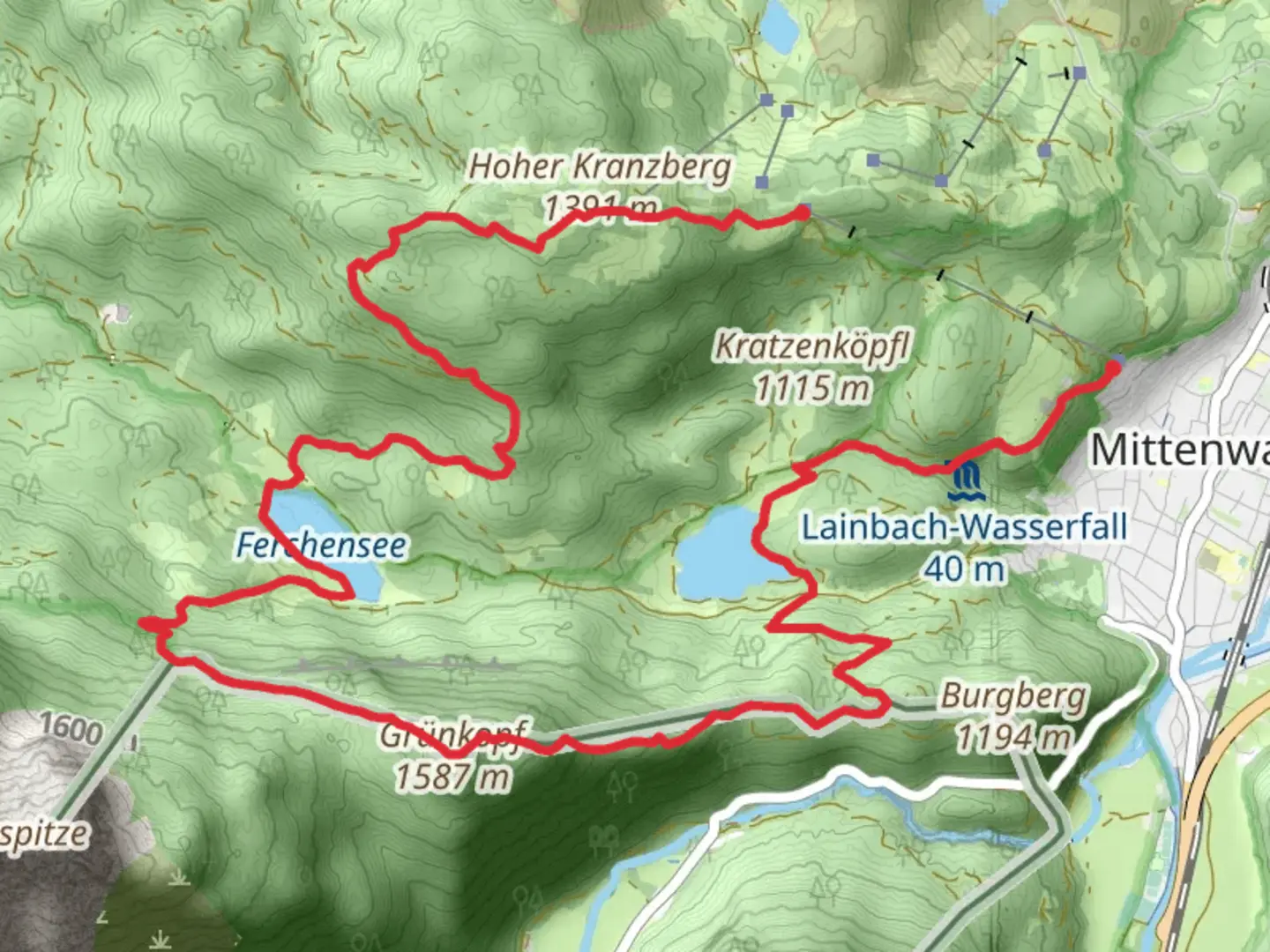 An image depicting the trail Ferchensee, Gruenkopf and Lautersee via Wanderweg and its surrounding area.