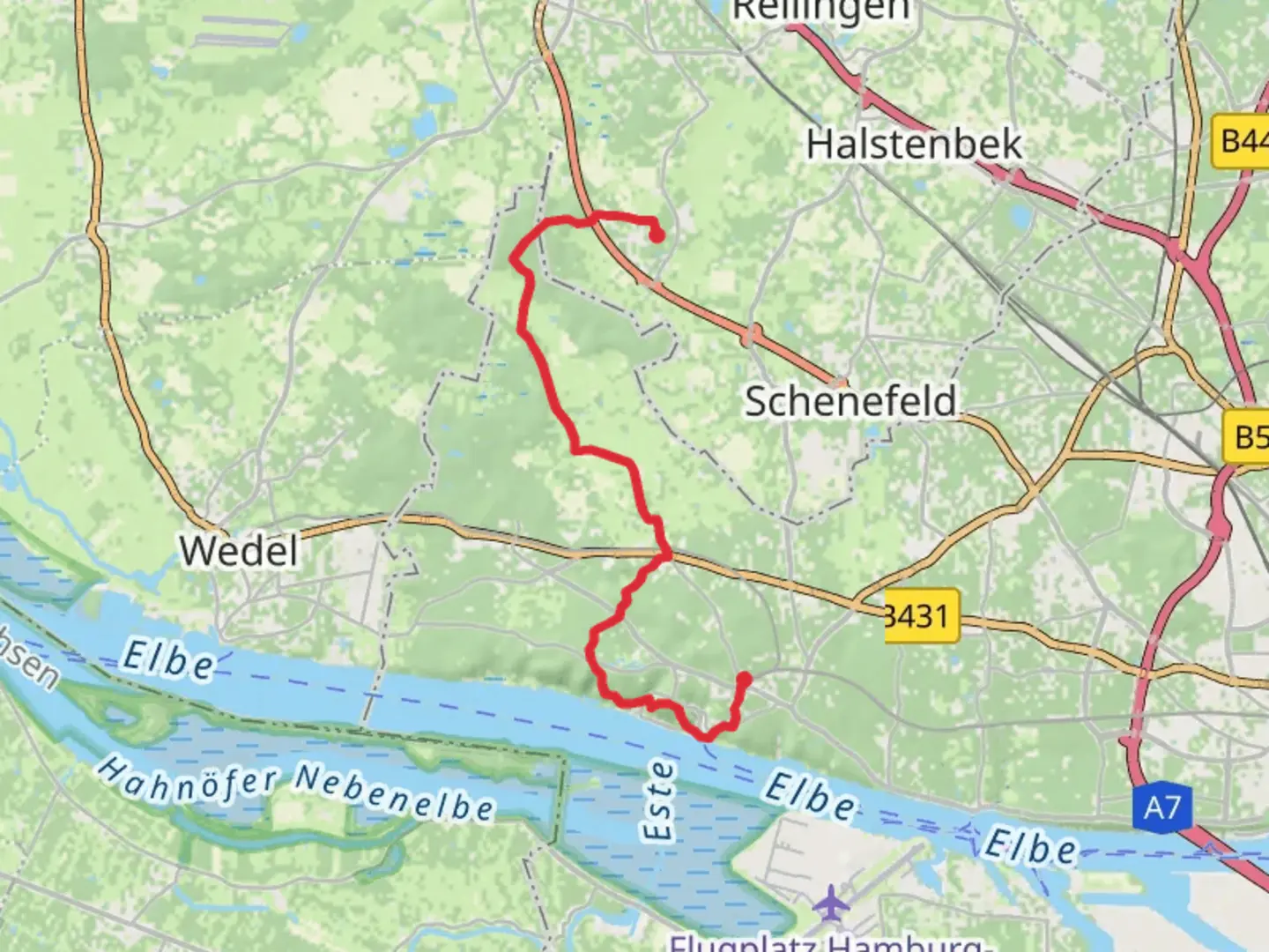 An image depicting the trail Waldenau to Blankenese Walk and its surrounding area.