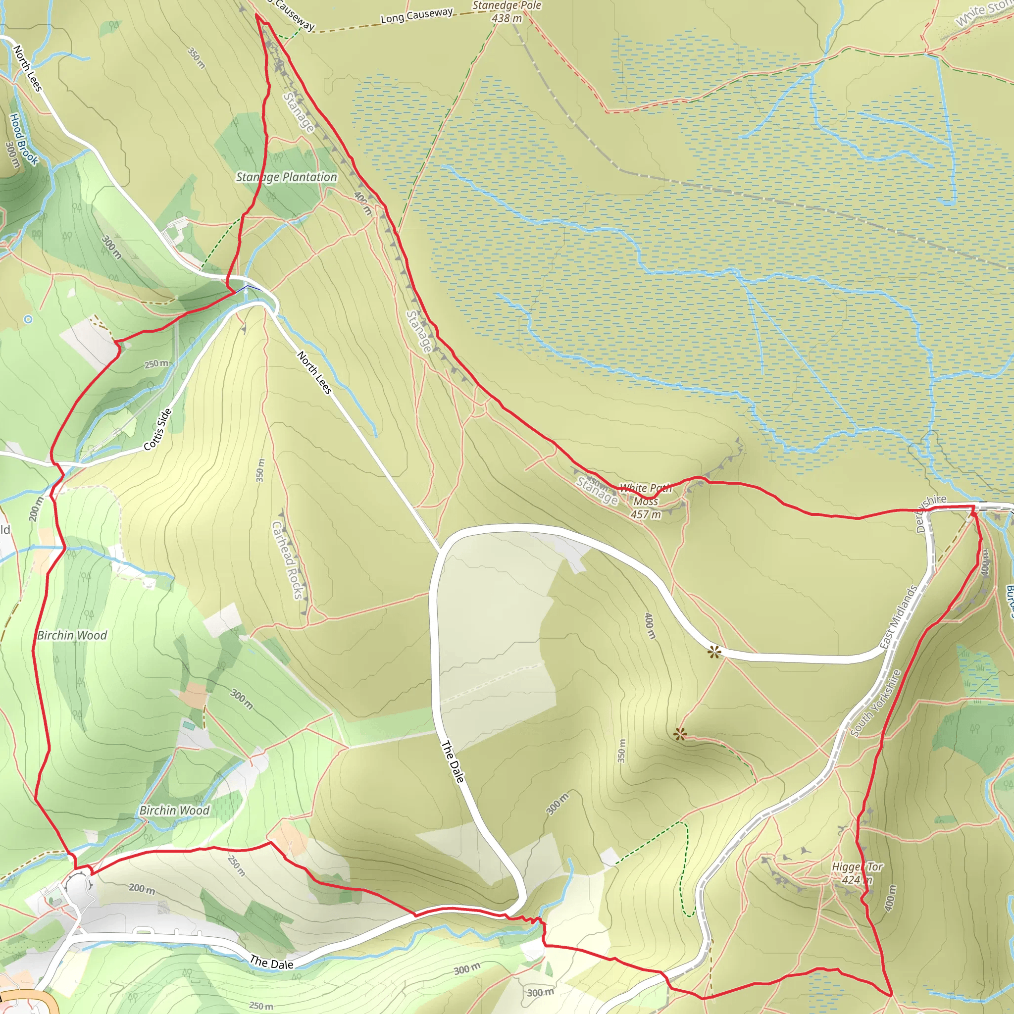 White Path, Higger Tor and Birchin Wood mobile static map