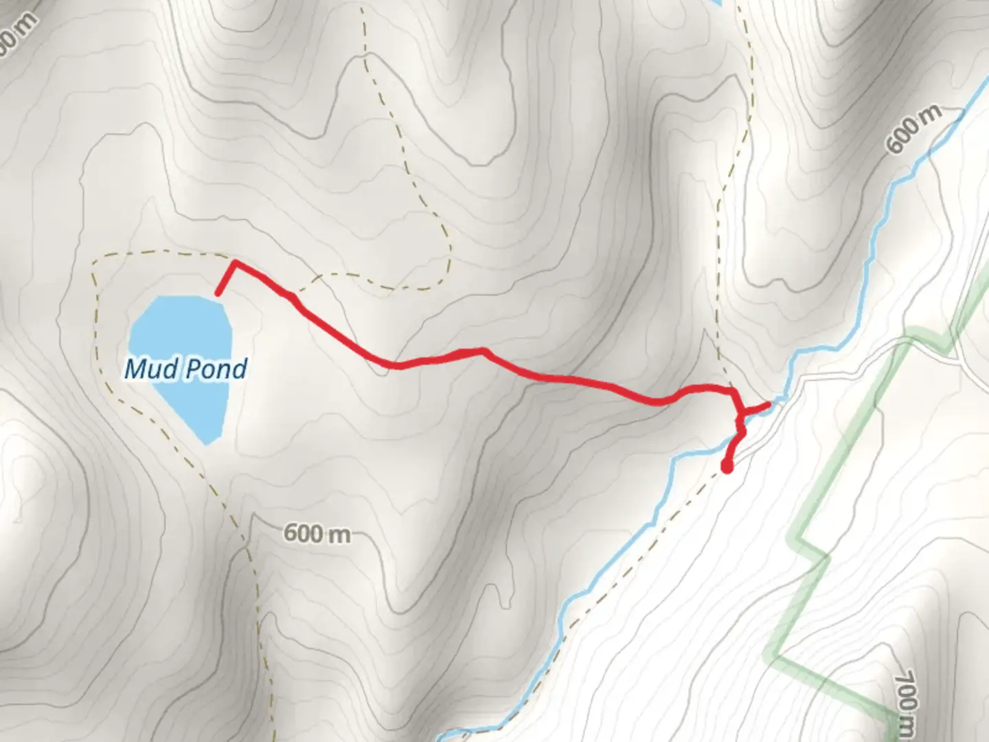 An image depicting the trail Mud Pond Trail via Russell Brook Road and its surrounding area.