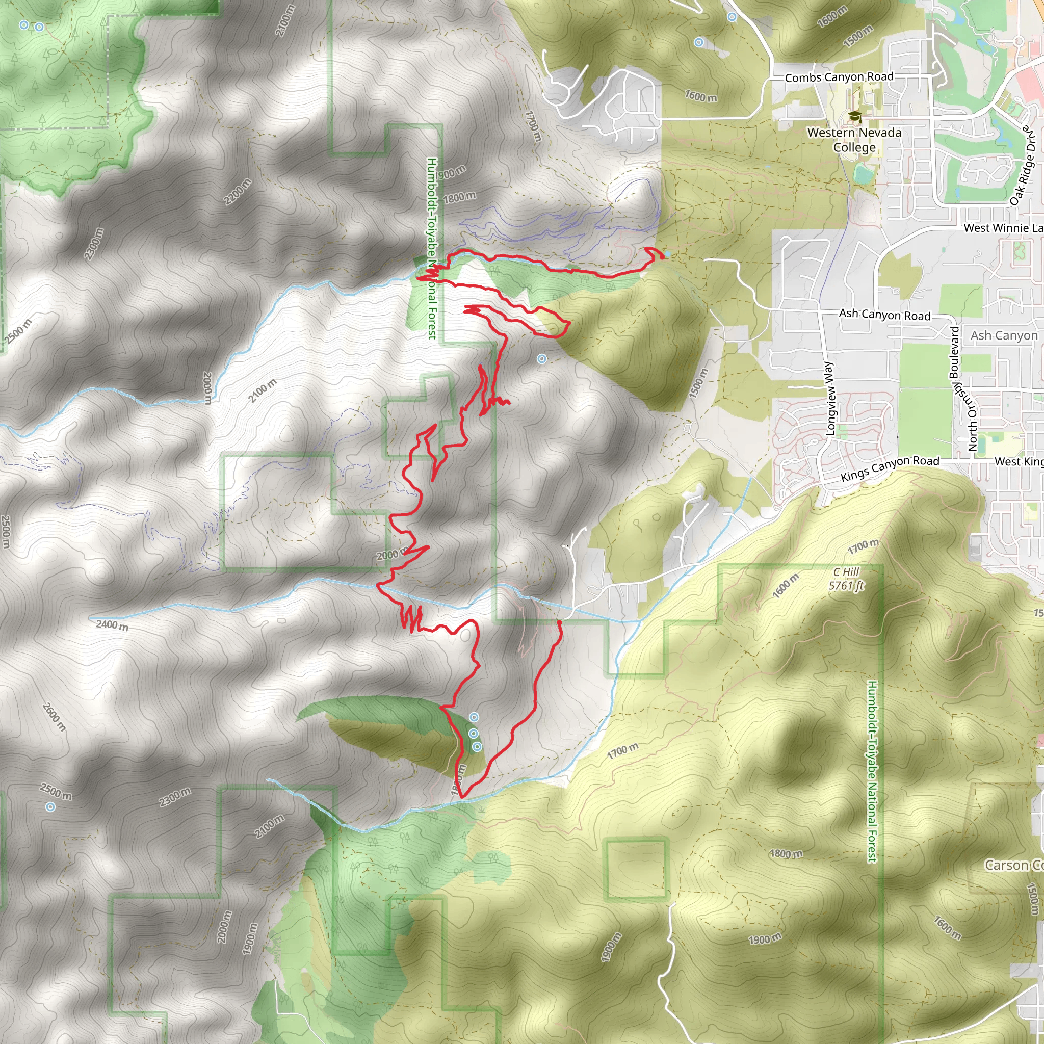 Ash Canyon to Kings Canyon Trail - Kings Canyon Road mobile static map