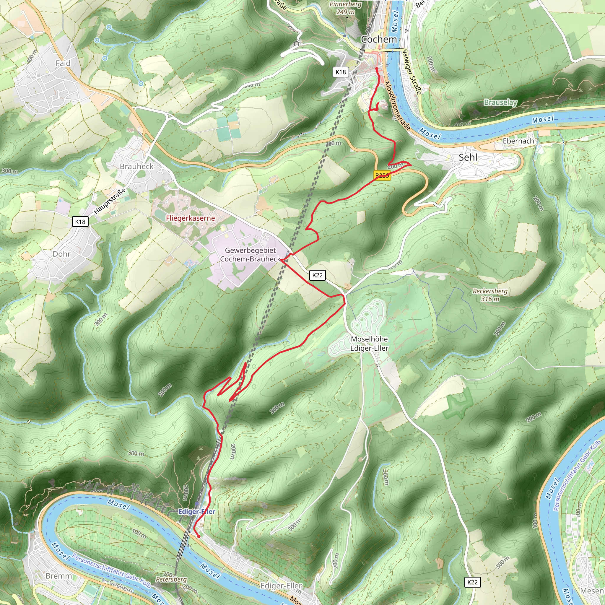 Ediger Eller to Cochem Walk via Reichsburg mobile static map