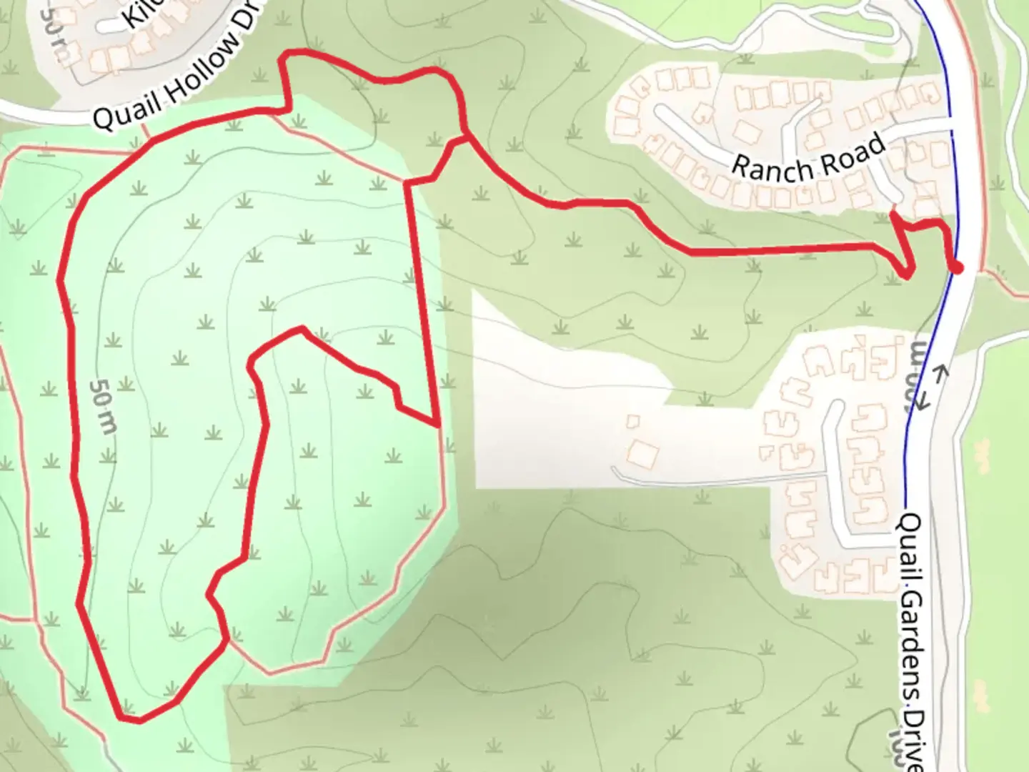 An image depicting the trail Quail Gardens Road Loop and its surrounding area.