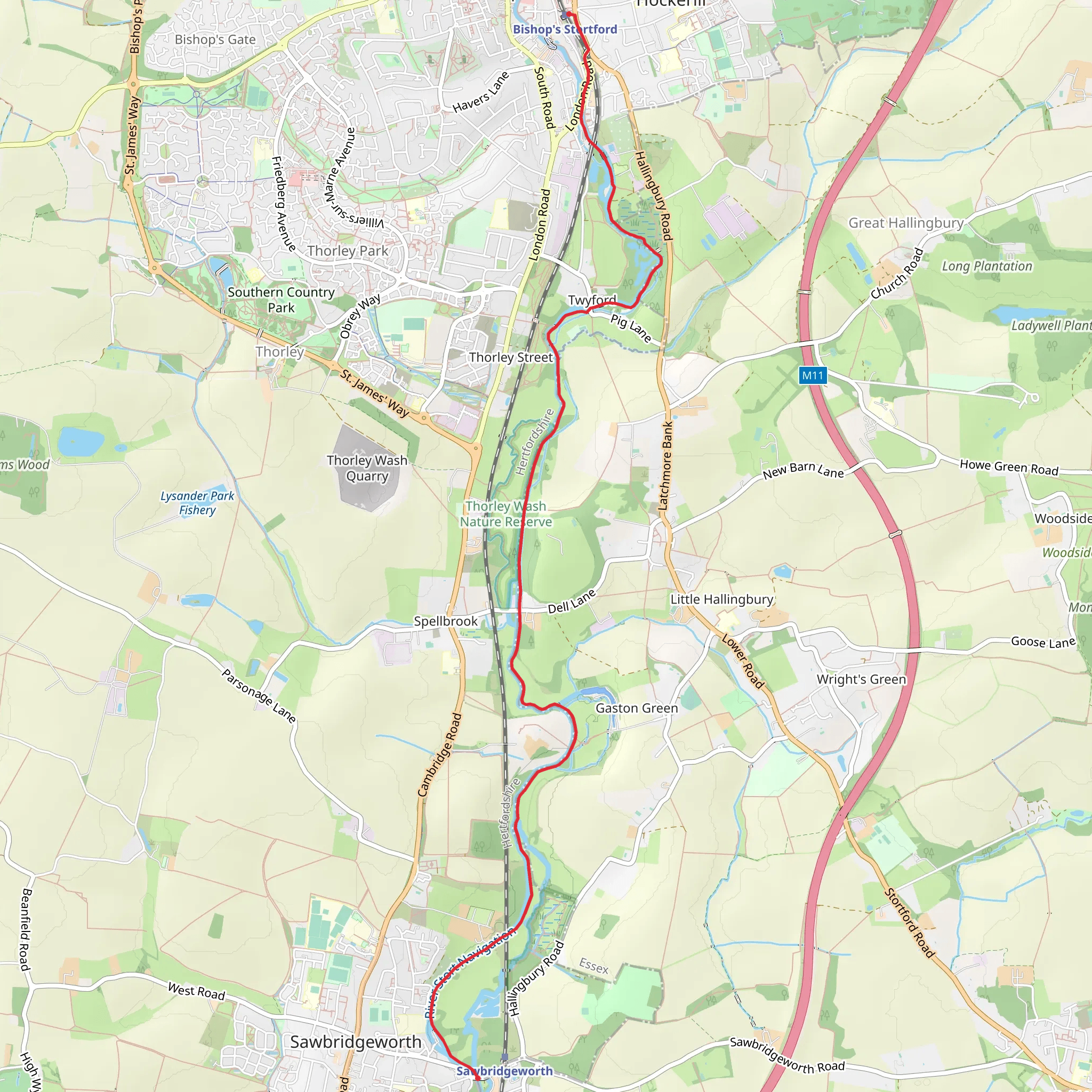 Bishop's Stortford to Sawbridgeworth Walk mobile static map