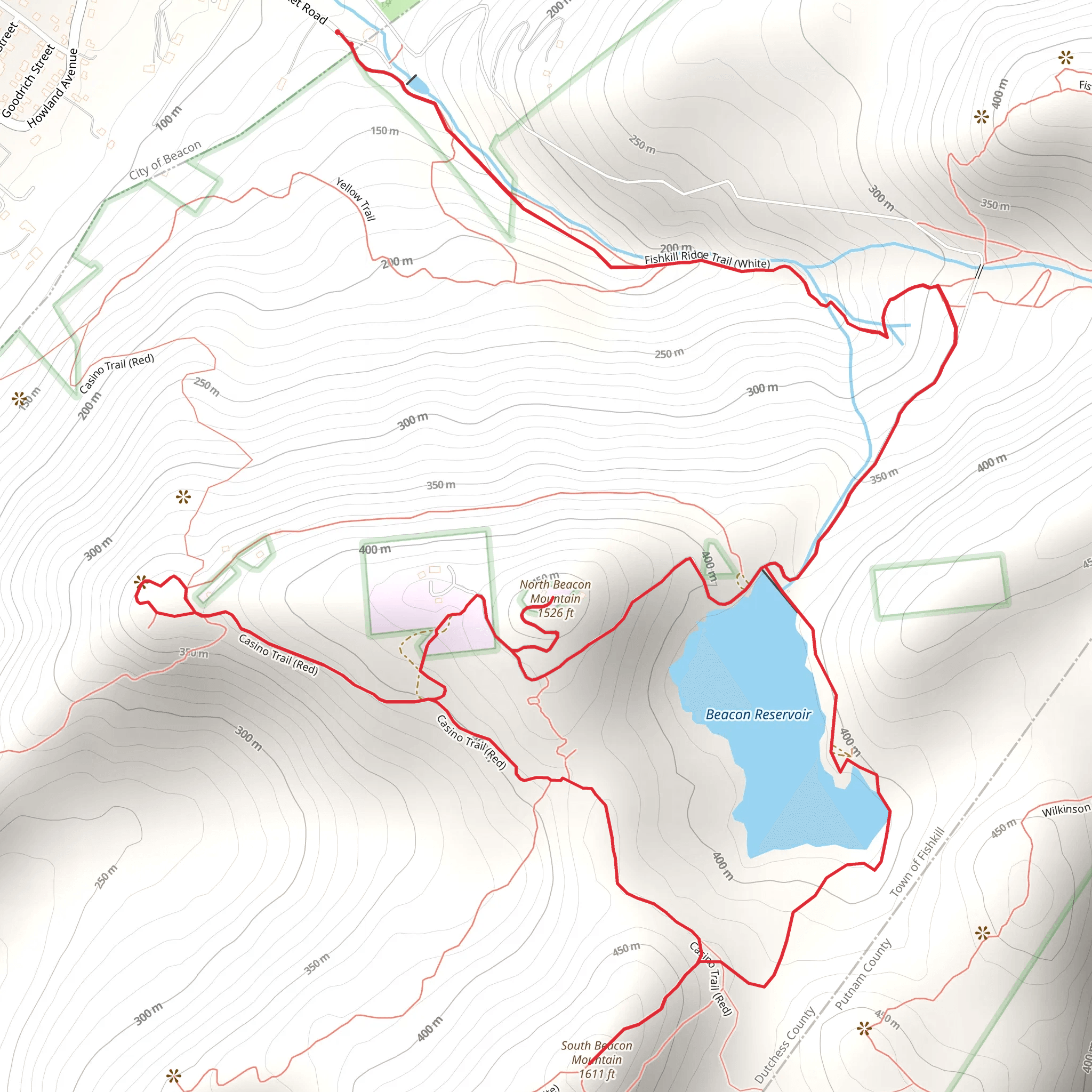 Beacon Reservoir and North Beacon Mountain and South Beacon Mountain Loop mobile static map