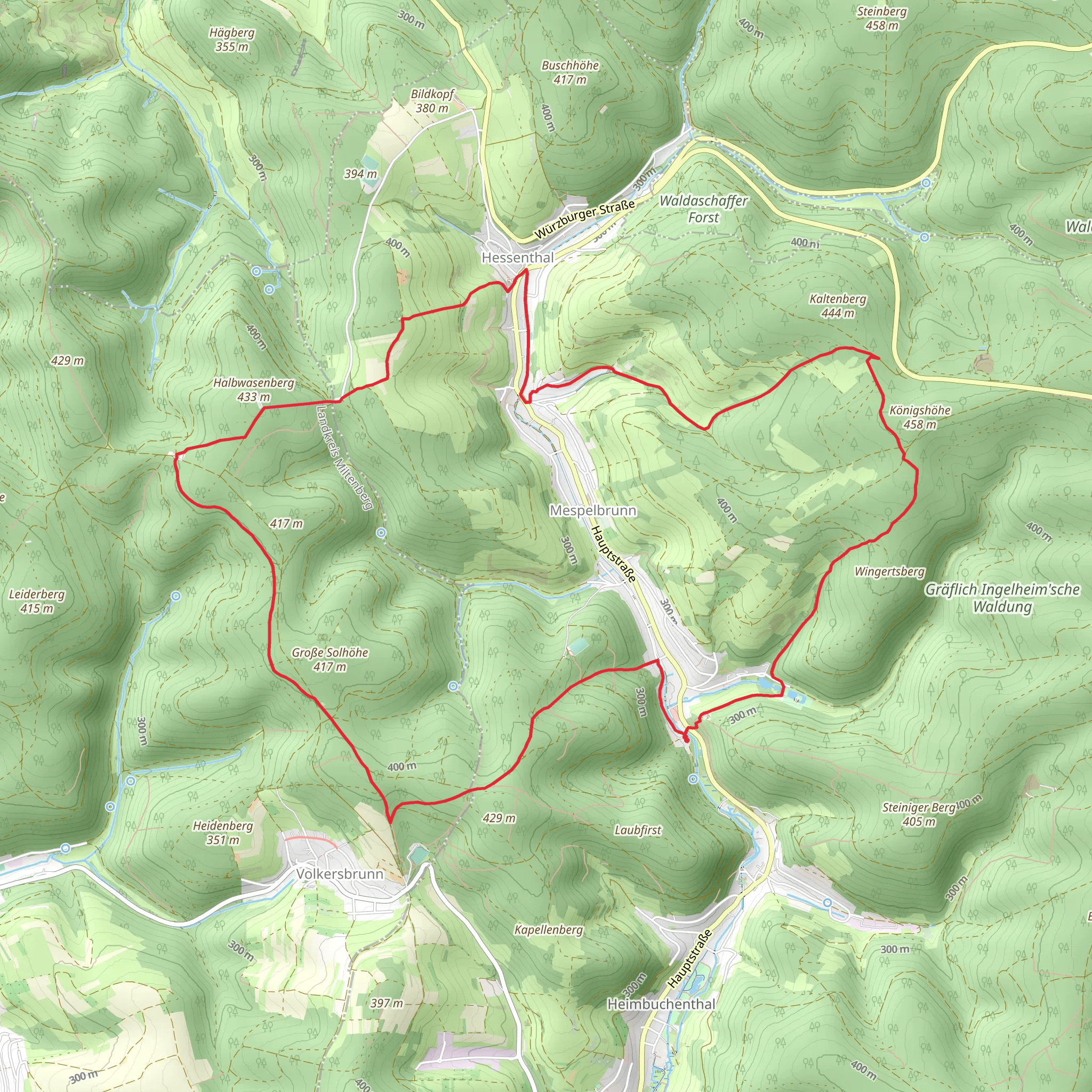 Hohe Wart via Knochenbrecherweg and Julius Echter Weg mobile static map