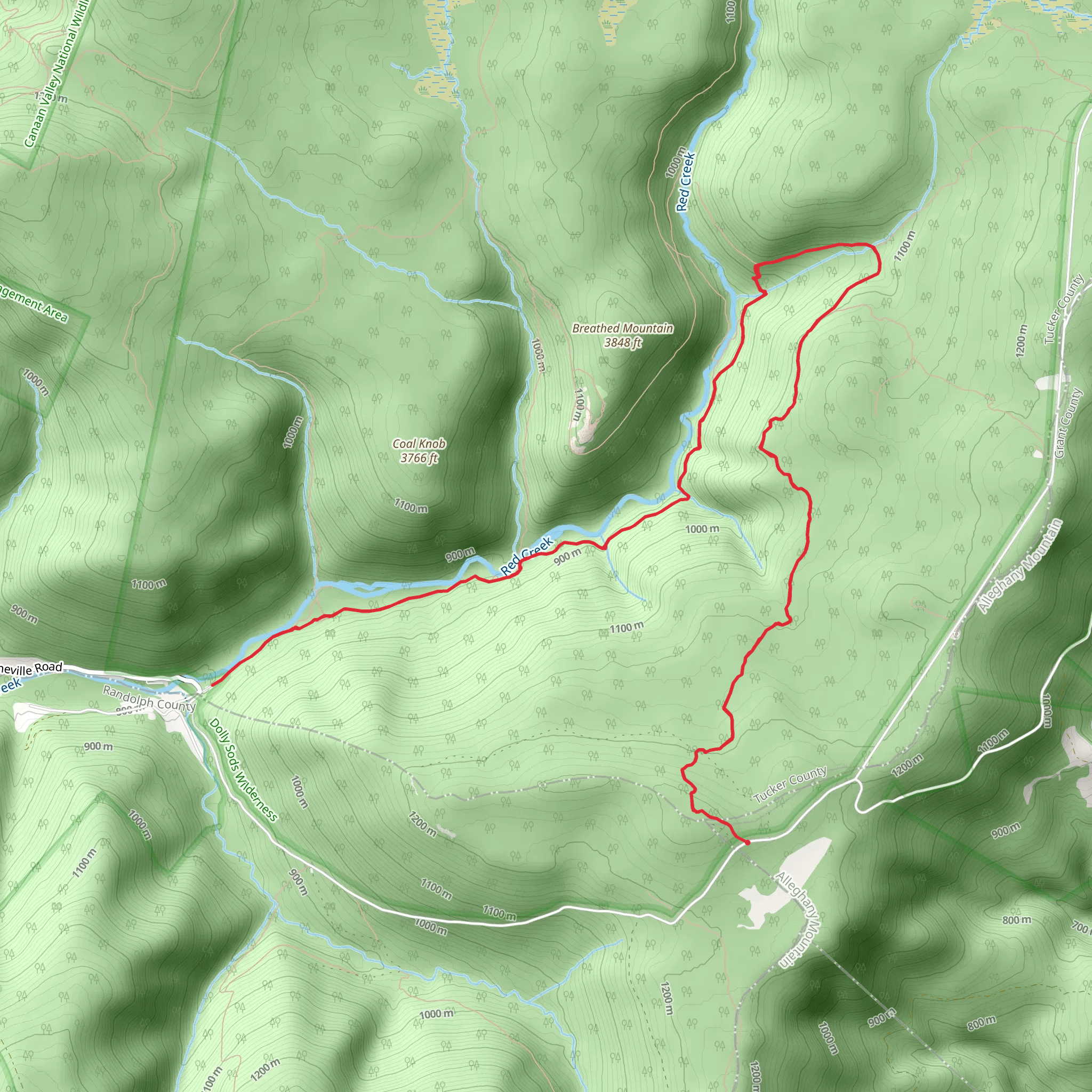 Rohrbaugh and Red Creek Trail mobile static map