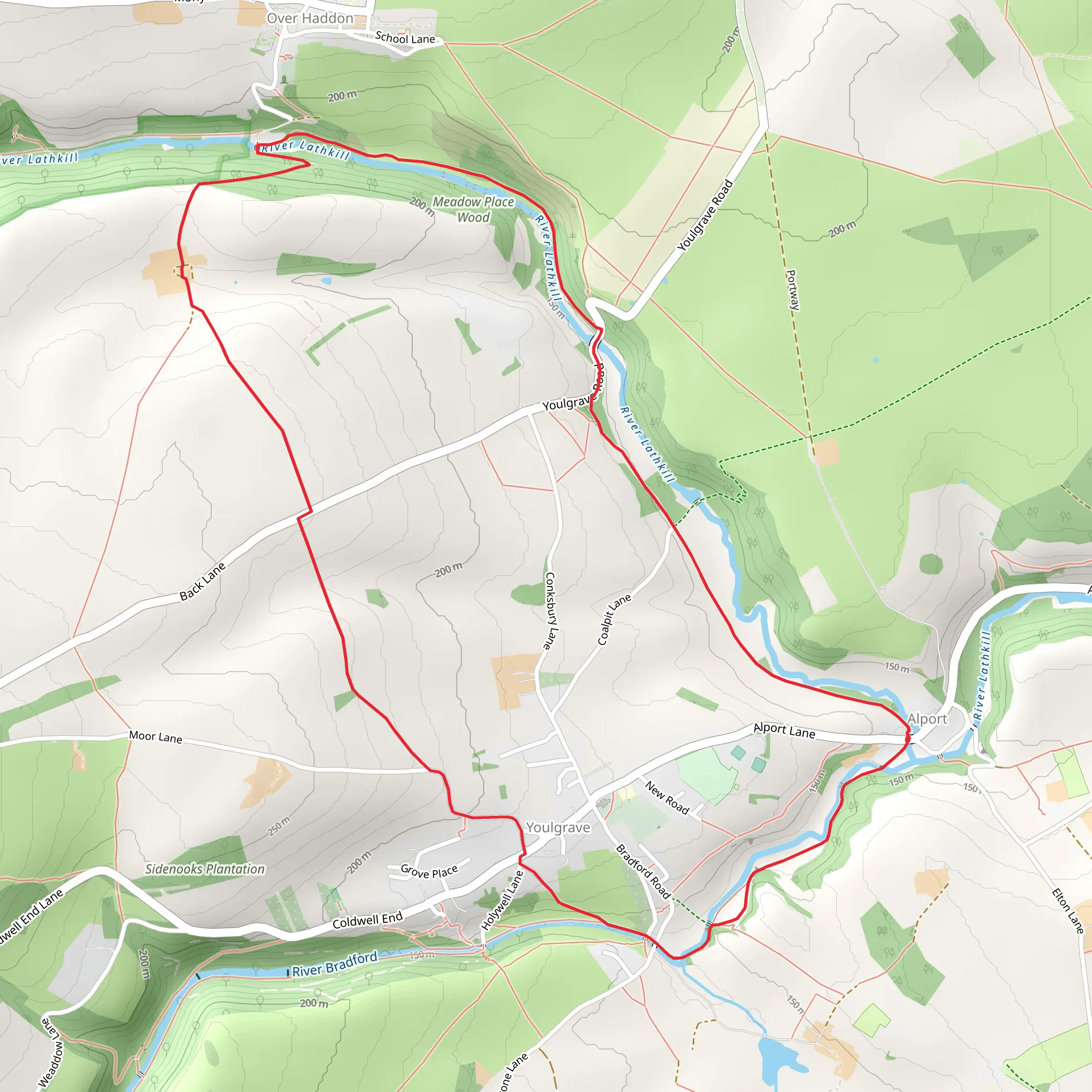Meadow Place Wood Loop from Alport mobile static map